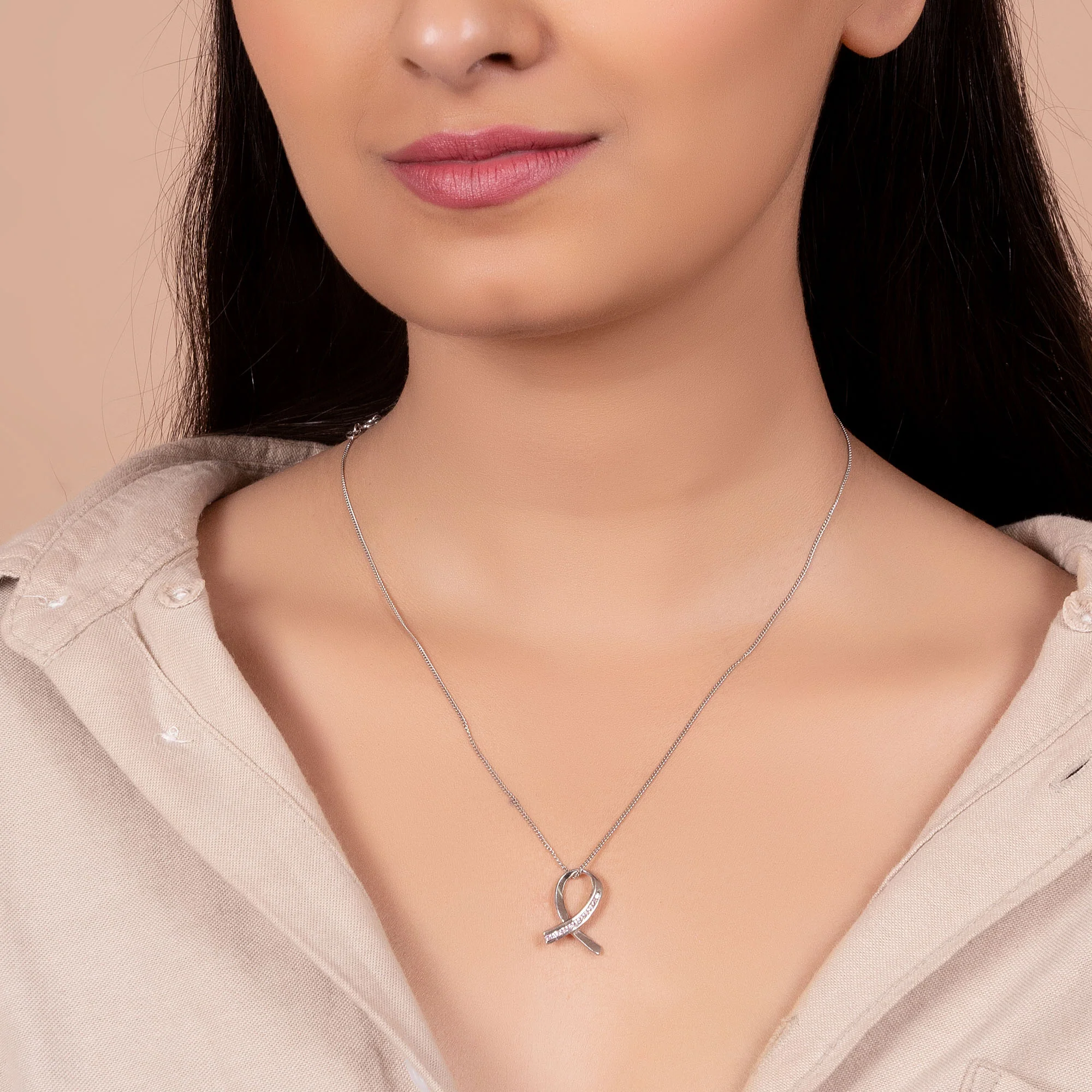 Strength & Hope Pink Ribbon CZ Pendant Necklace Sterling Silver Cancer Survivor - Image 3