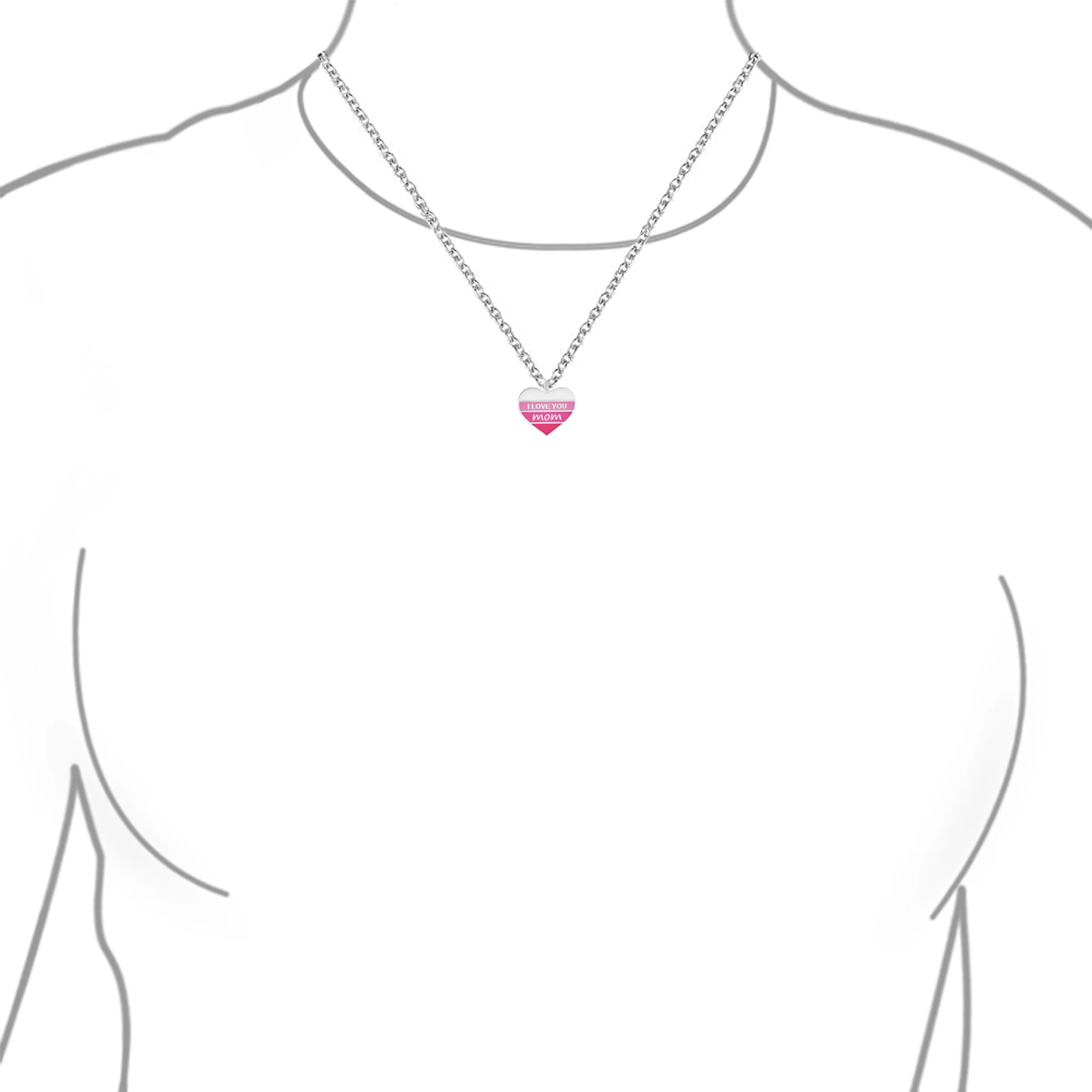Pink Stripe Heart Words I love You Mom Heart Necklace Pendant .925 Sterling Silver - Image 3