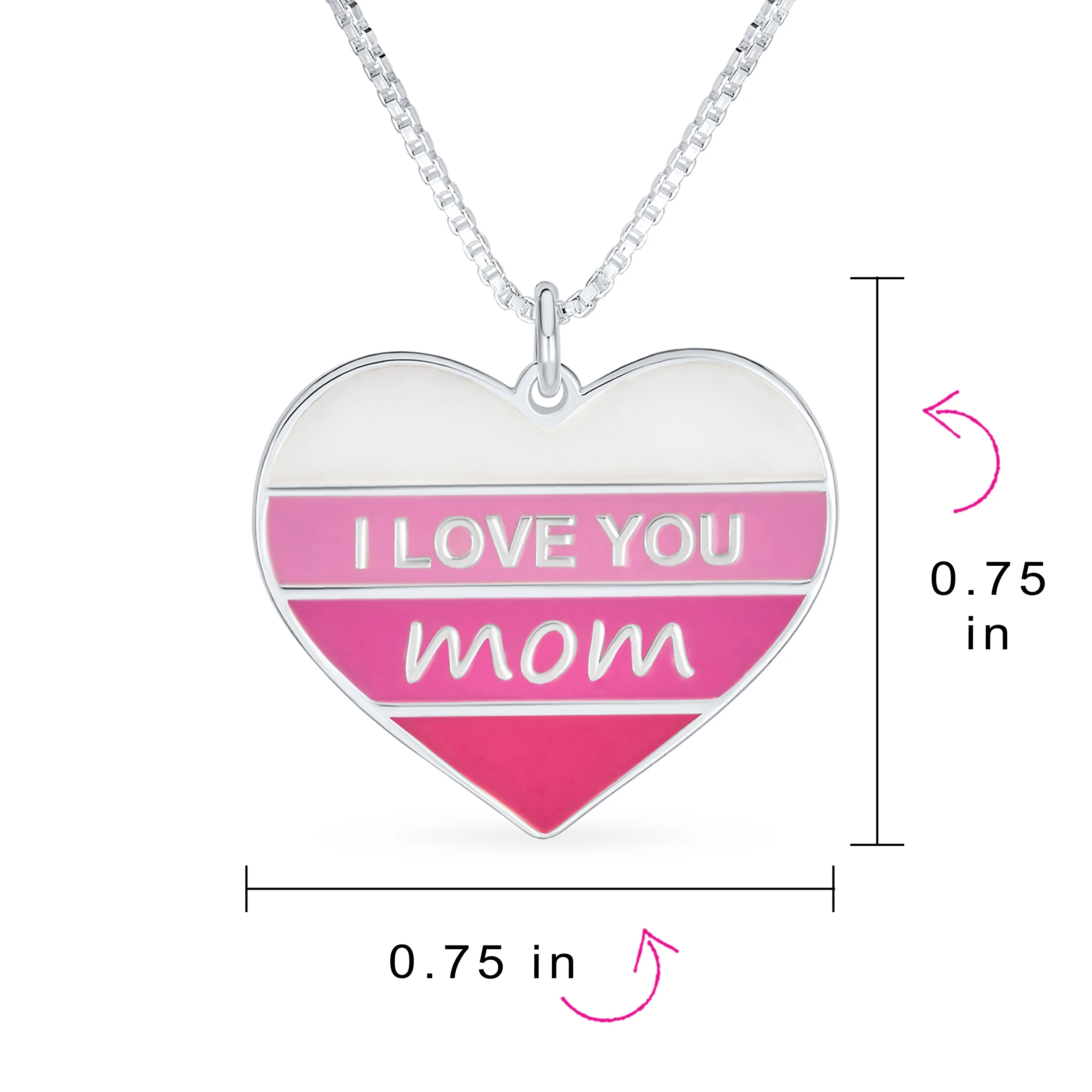 Pink Stripe Heart Words I love You Mom Heart Necklace Pendant .925 Sterling Silver - Image 4