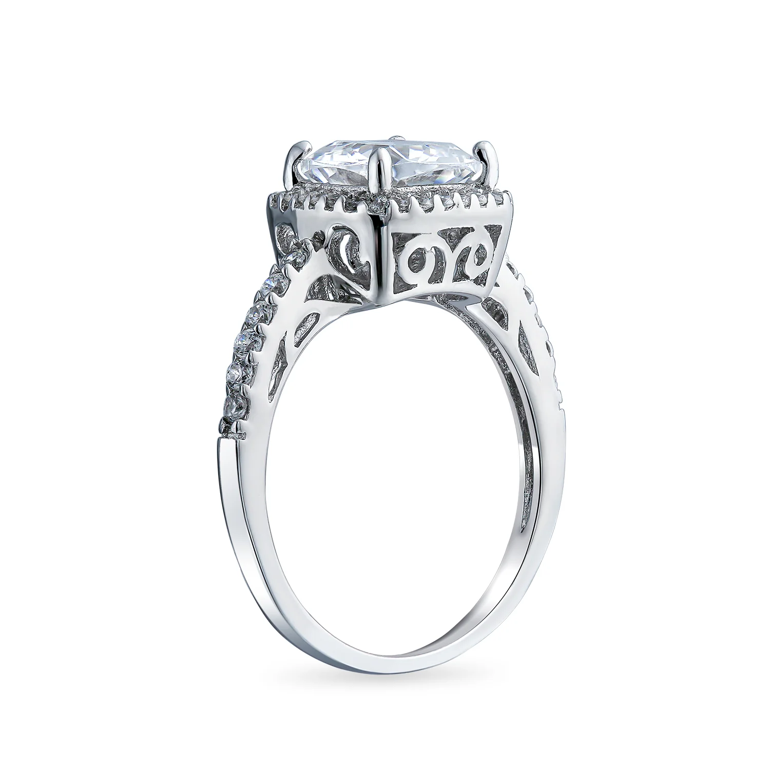 3CT Yellow Cubic Zirconia Halo Solitaire Square Cushion Cut Engagement Ring CZ Band Sterling Silver - Image 4