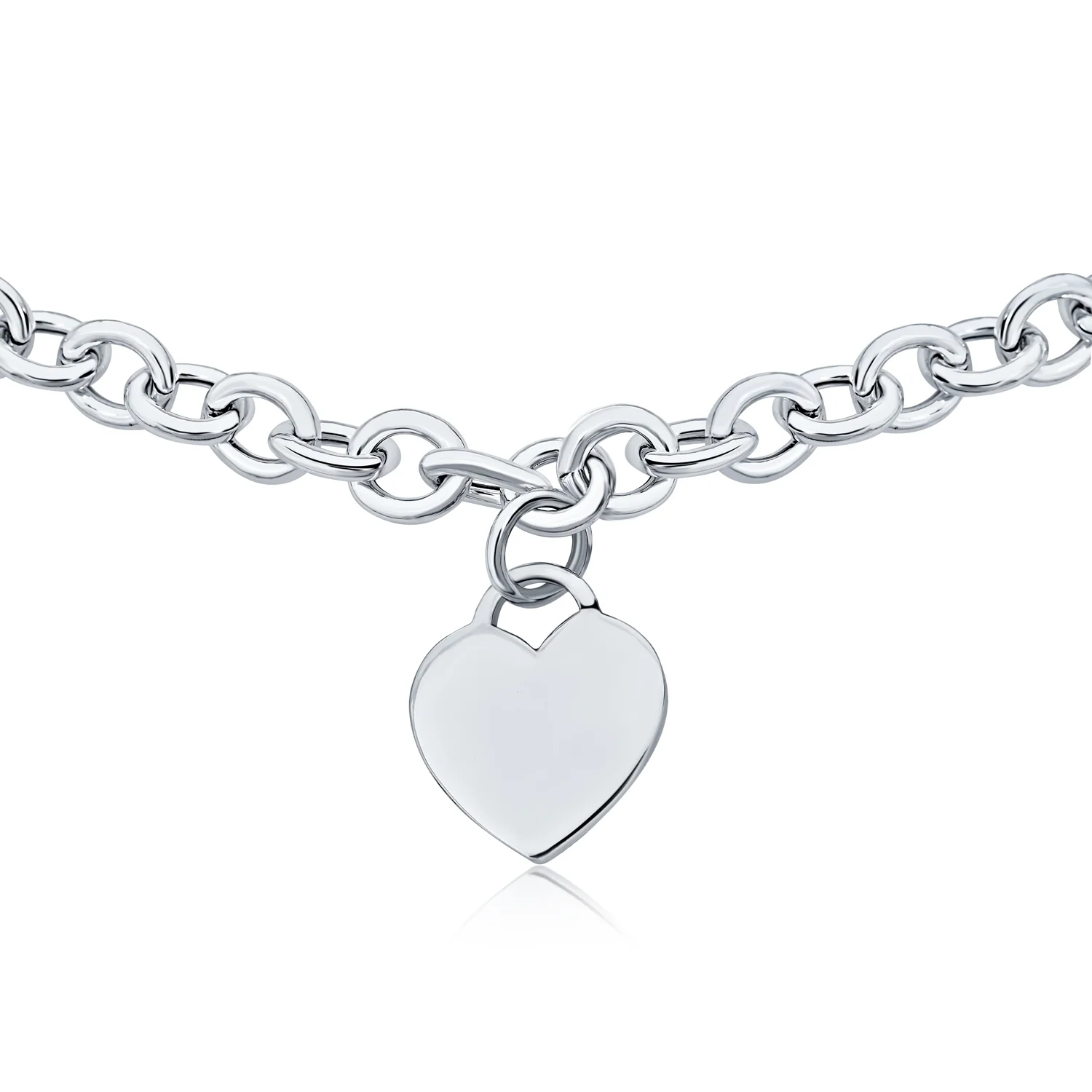 Substantial Solid Heart Shape Tag Charm Necklace .925 Sterling Silver