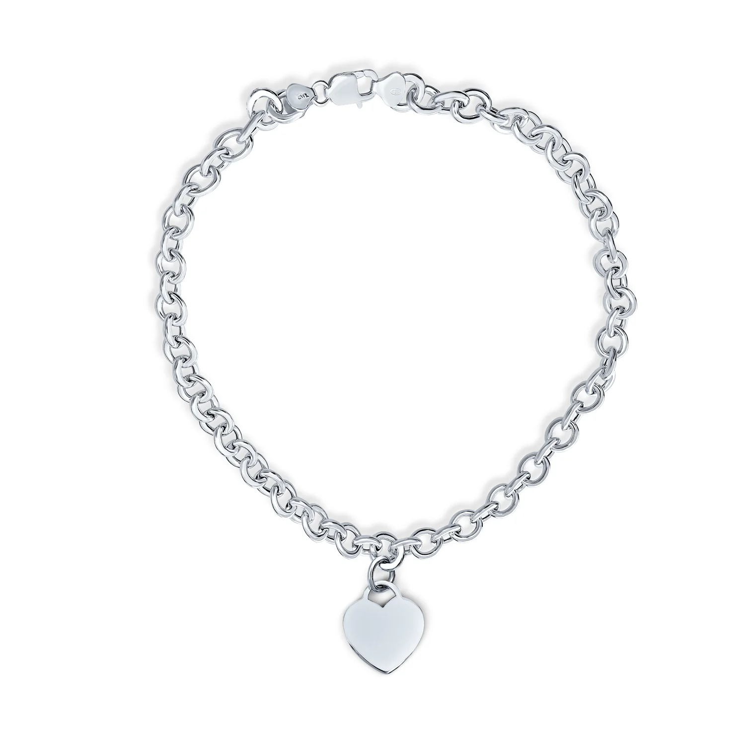 Substantial Solid Heart Shape Tag Charm Necklace .925 Sterling Silver - Image 2