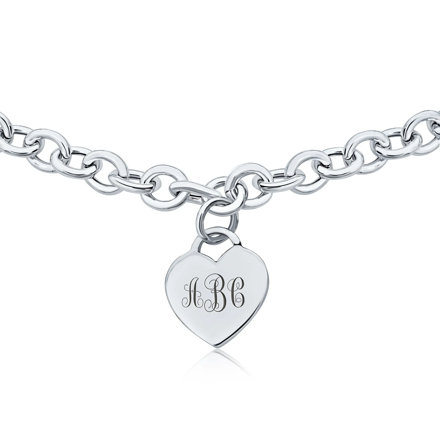 Substantial Solid Heart Shape Tag Charm Necklace .925 Sterling Silver - Image 3