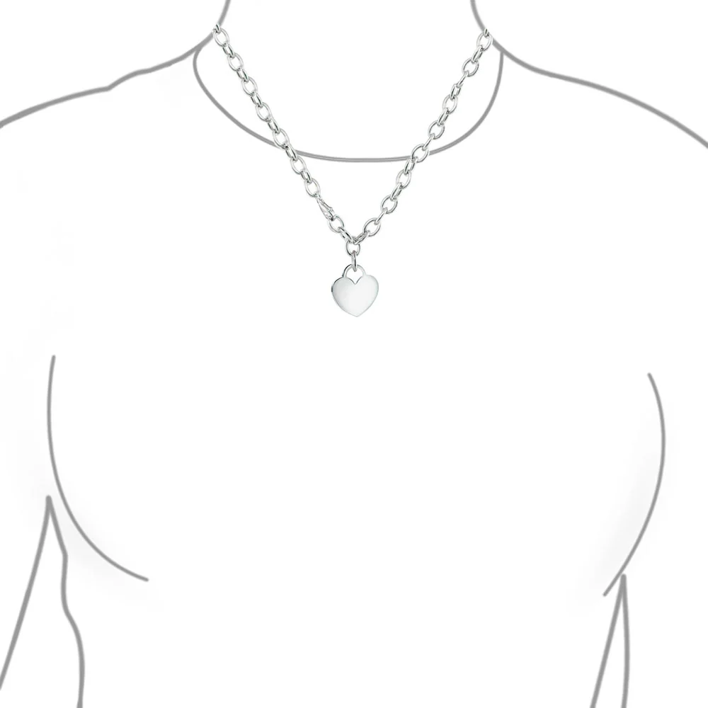 Substantial Solid Heart Shape Tag Charm Necklace .925 Sterling Silver - Image 4