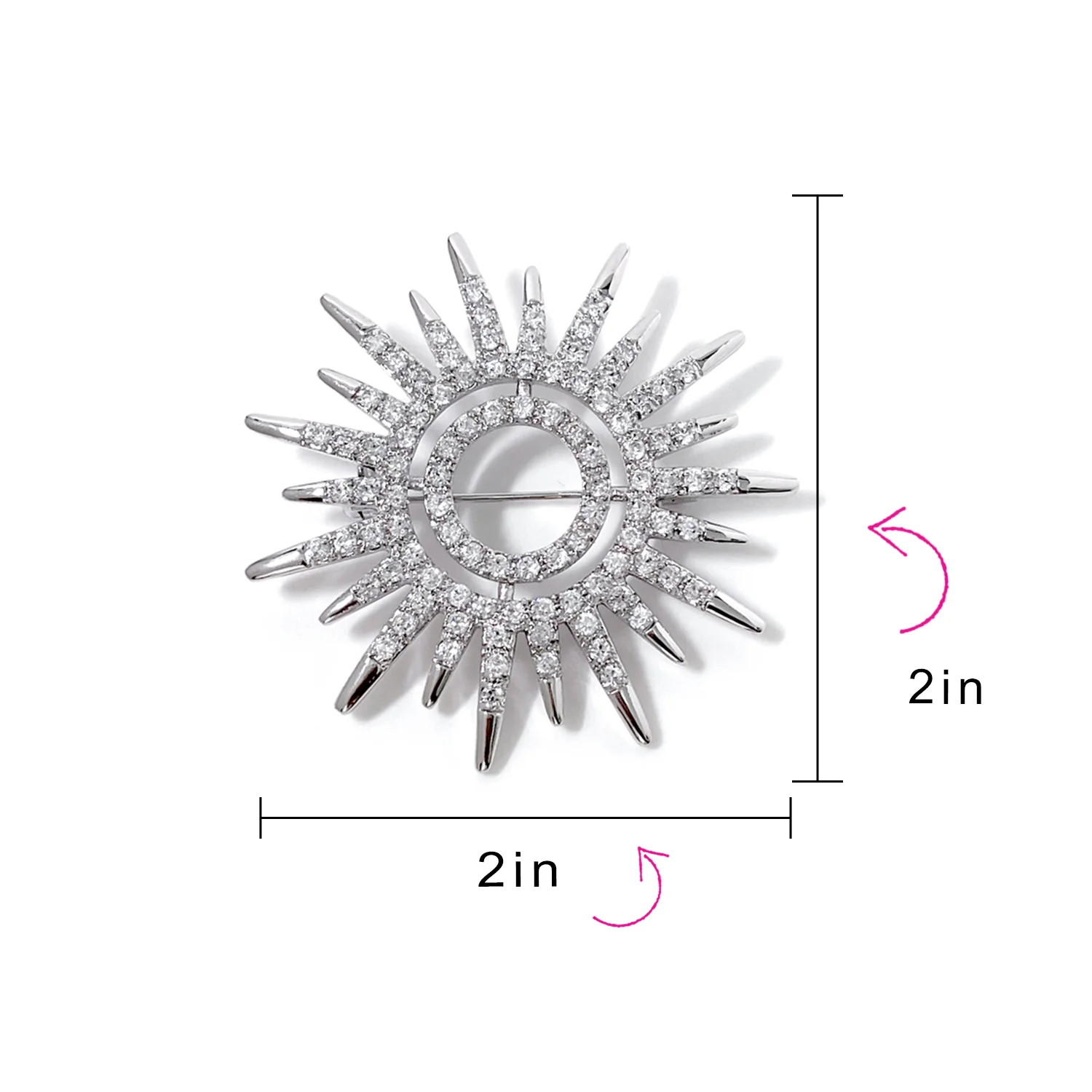 Summer Flaming Sunshine Micro Pave CZ Starburst Brooche Pin Silver Plated - Image 4