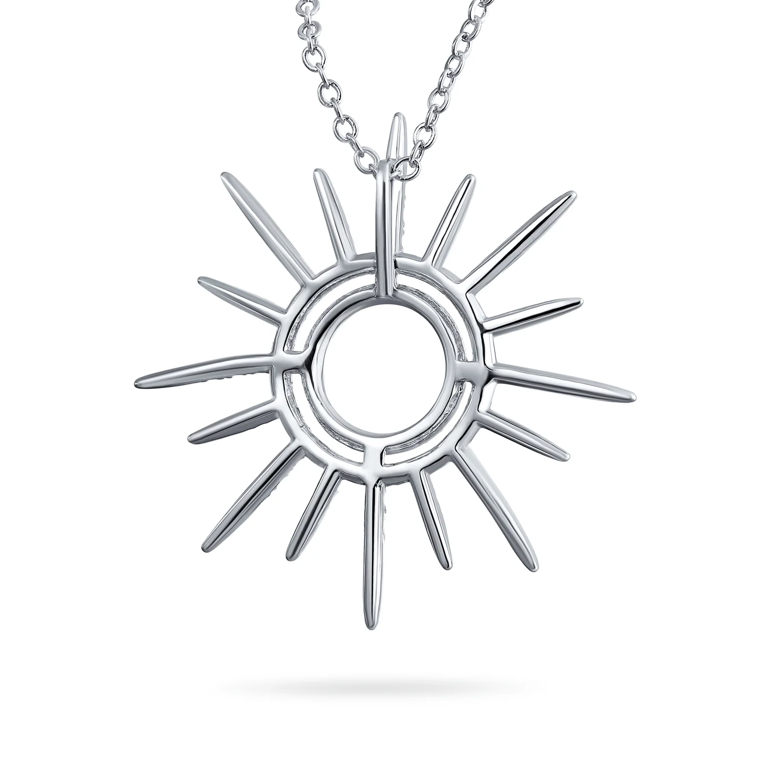 Summer Flaming Sunshine Starburst Micro Pave CZ Pendant Necklace Gold Plated - Image 2