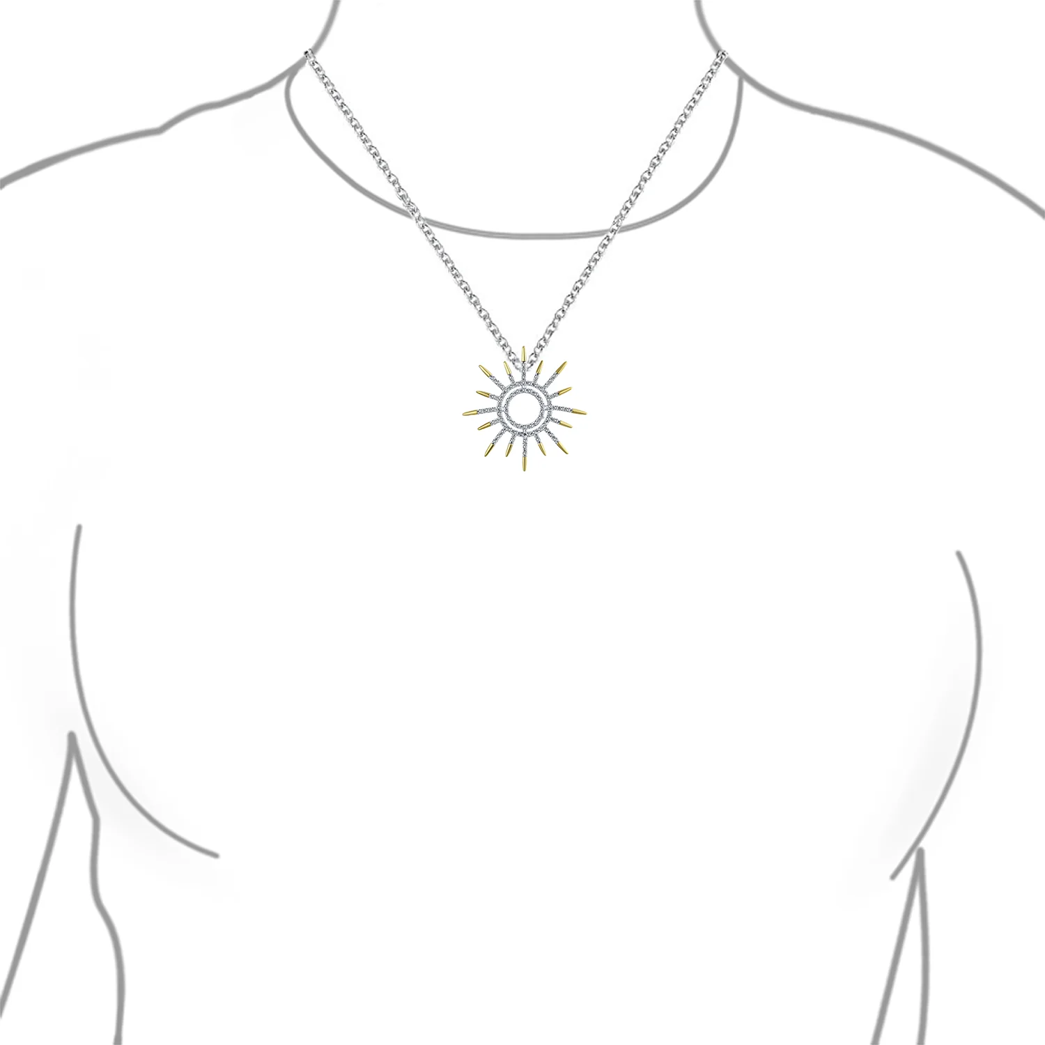 Summer Flaming Sunshine Starburst Micro Pave CZ Pendant Necklace Gold Plated - Image 3