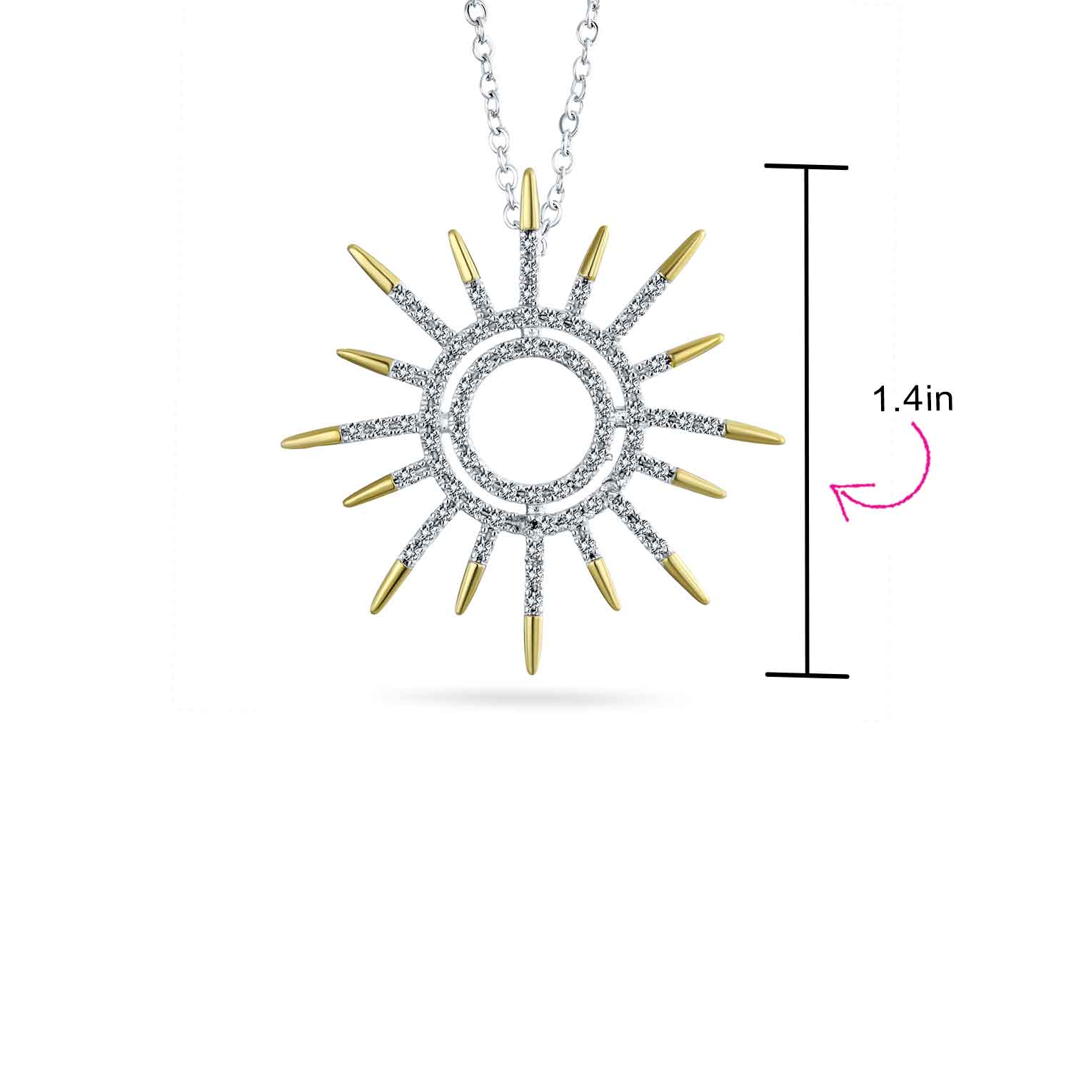 Summer Flaming Sunshine Starburst Micro Pave CZ Pendant Necklace Gold Plated - Image 4