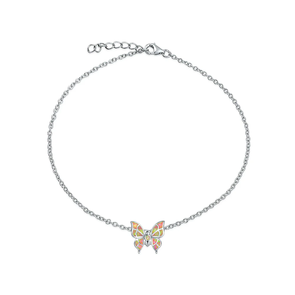 Summer Garden Opalescent Butterfly Pink Opal Anklet Ankle Bracelet  Silver