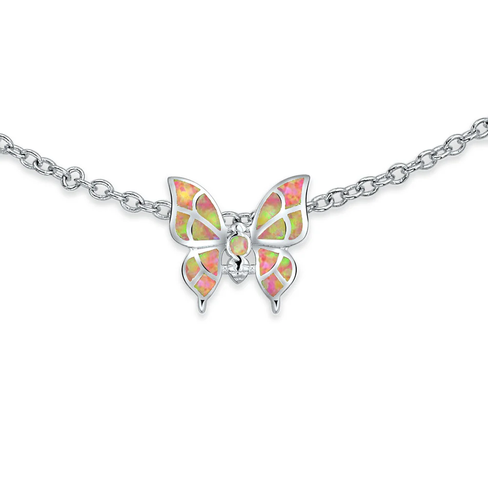 Summer Garden Opalescent Butterfly Pink Opal Anklet Ankle Bracelet  Silver - Image 2