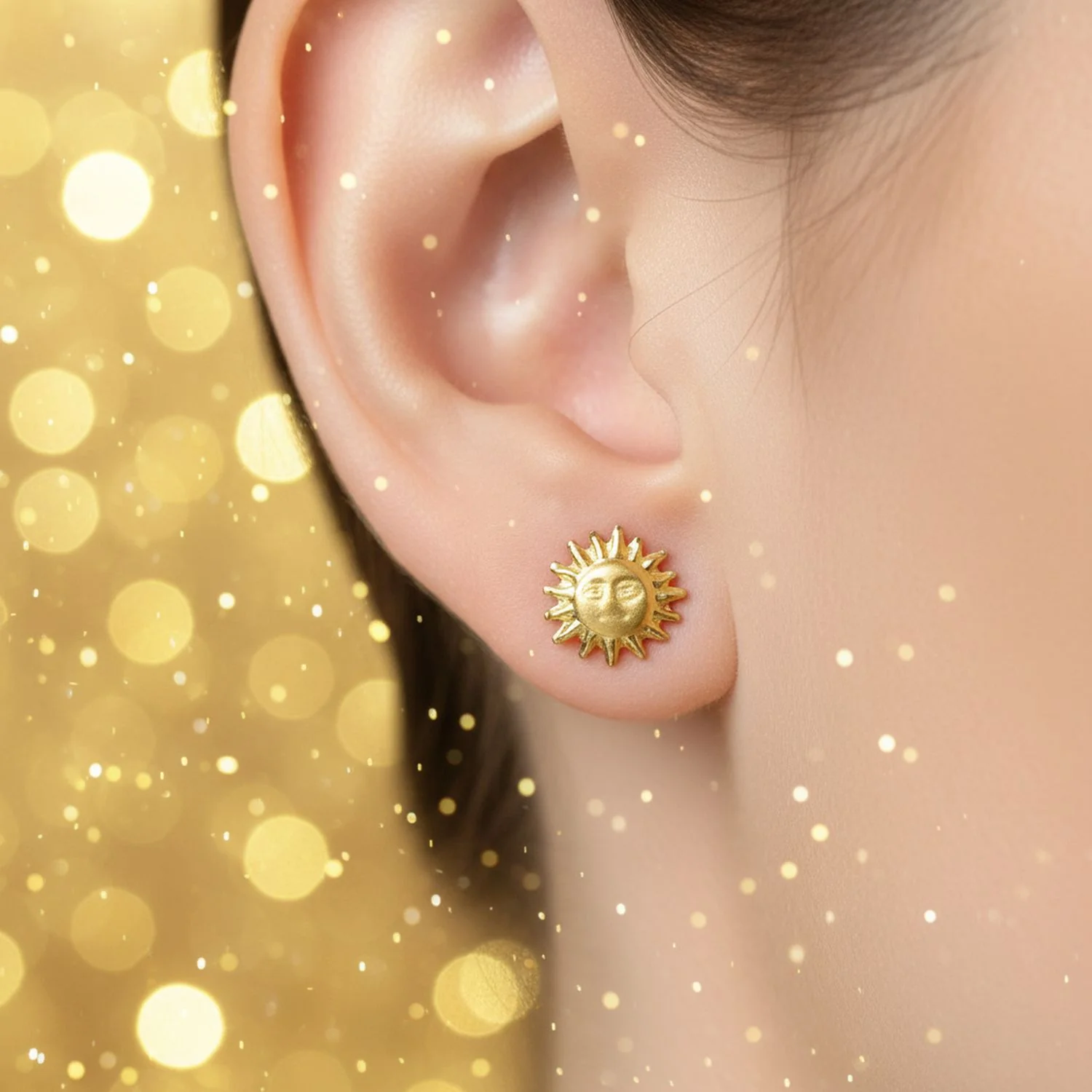 Summer Solar Beach Fun Sunburst Stud Earrings in Genuine 10K Yellow Gold - Image 2