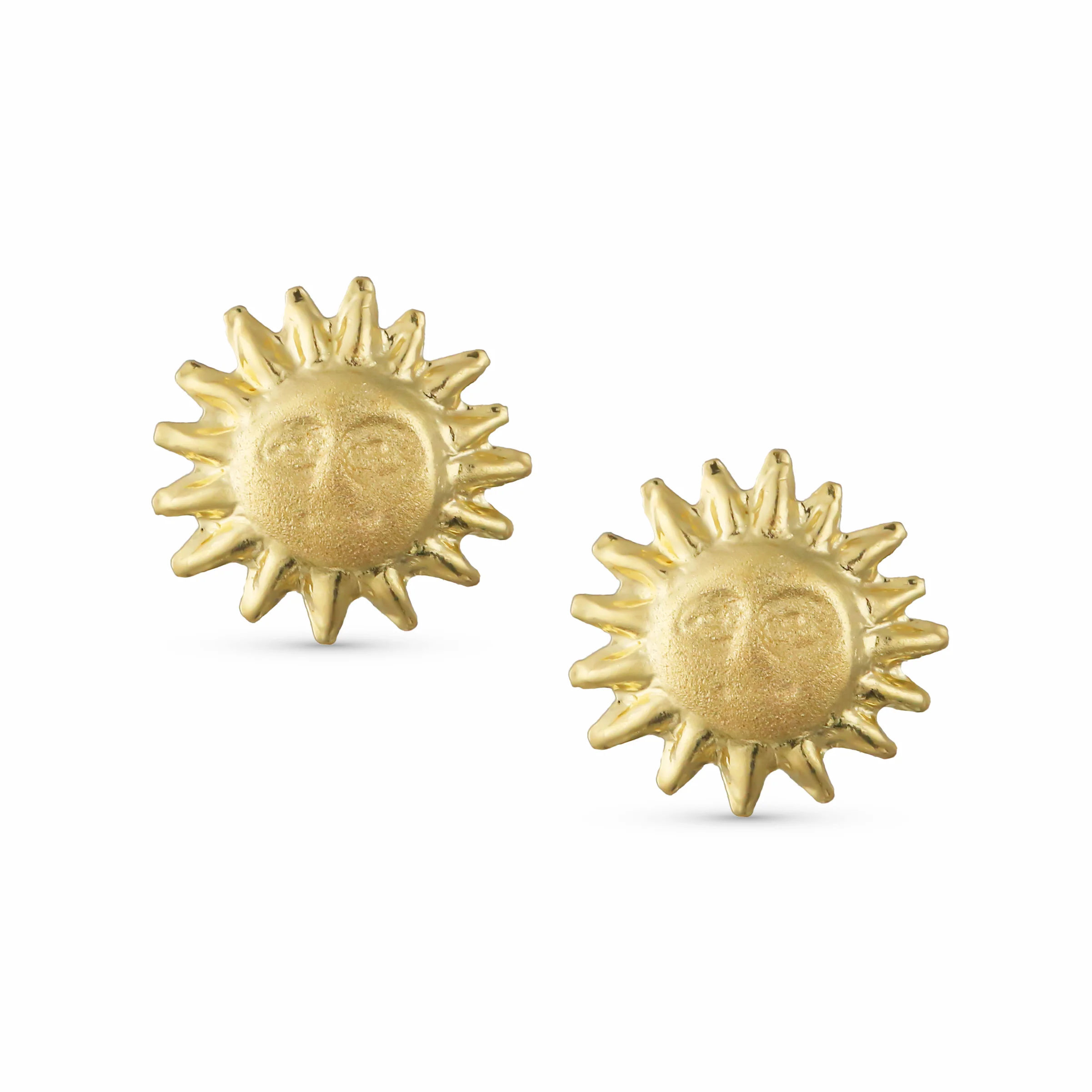 Summer Solar Beach Fun Sunburst Stud Earrings in Genuine 10K Yellow Gold - Image 2