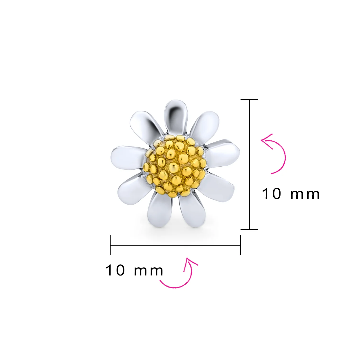 Spring Flower Daisy Stud Earring Two Tone Yellow Gold Plated .925 Sterling Silver - Image 5