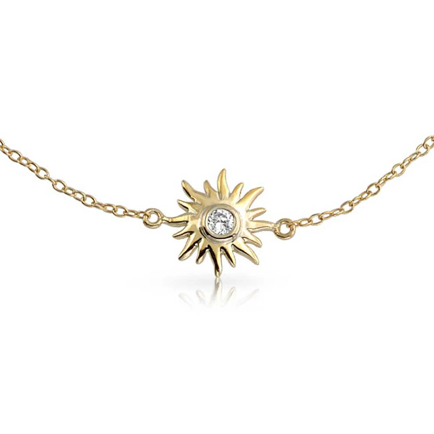 Sunburst CZ Accent Anklet Ankle Bracelet 14K Gold Plated Sterling Silver - Image 2