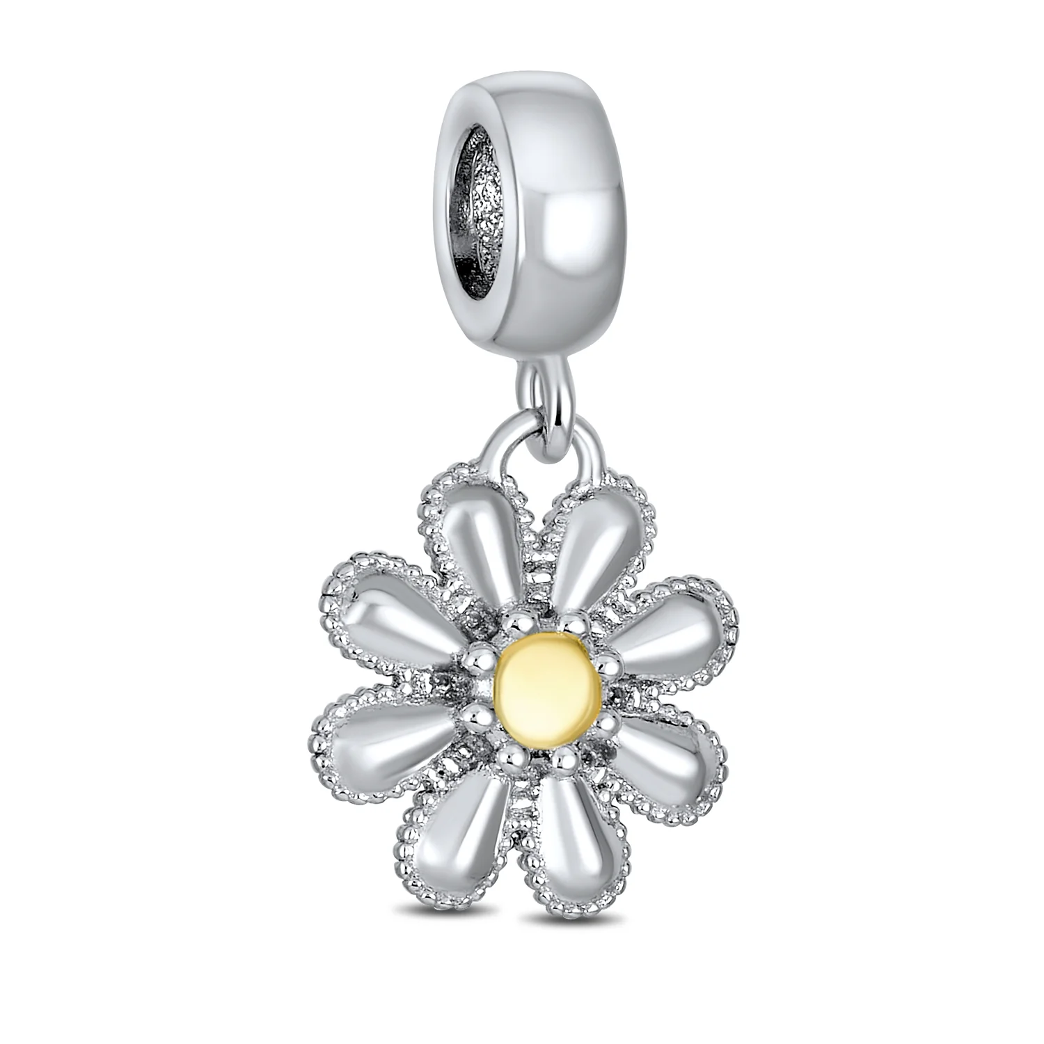 Sunflower Daisy Charm Bead Two-Tone 14K Gold Plated Fits European Bracelet