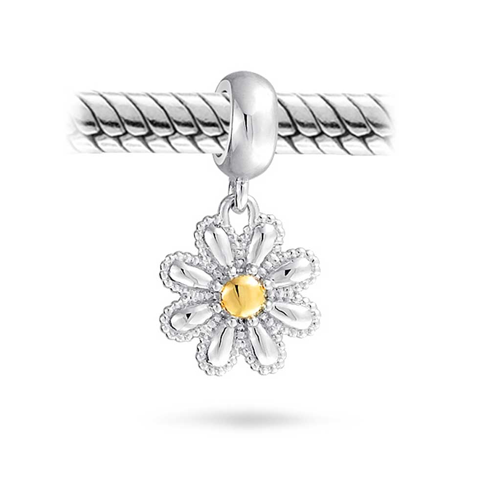 Sunflower Daisy Charm Bead Two-Tone 14K Gold Plated Fits European Bracelet - Image 2