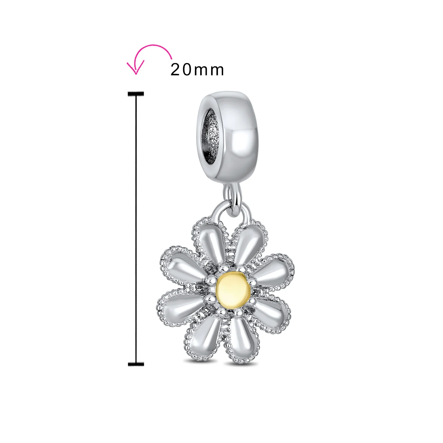 Sunflower Daisy Charm Bead Two-Tone 14K Gold Plated Fits European Bracelet - Image 3