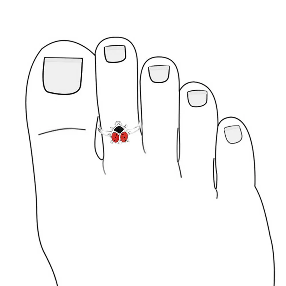Set of 2 Sun Flower Blue Turquoise and Lucky Red Ladybug Midi Toe Ring Silver - Image 3