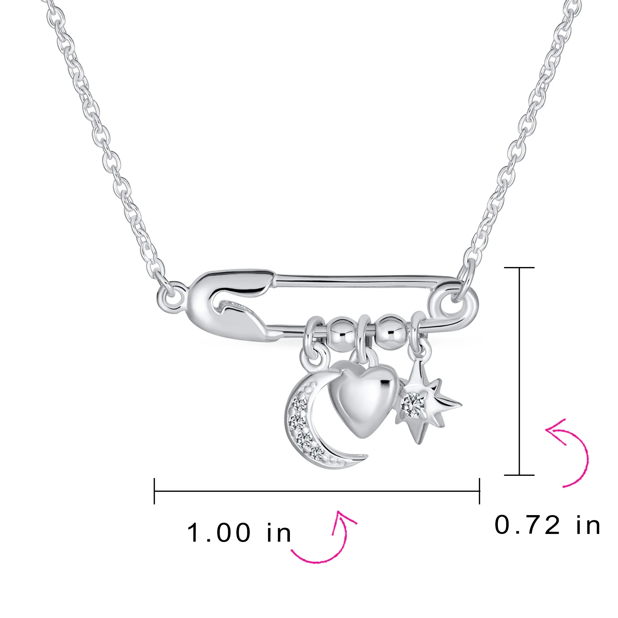 Support Symbol CZ Accent Moon Heart Star Charms Pendant Necklace Sterling Silver - Image 4