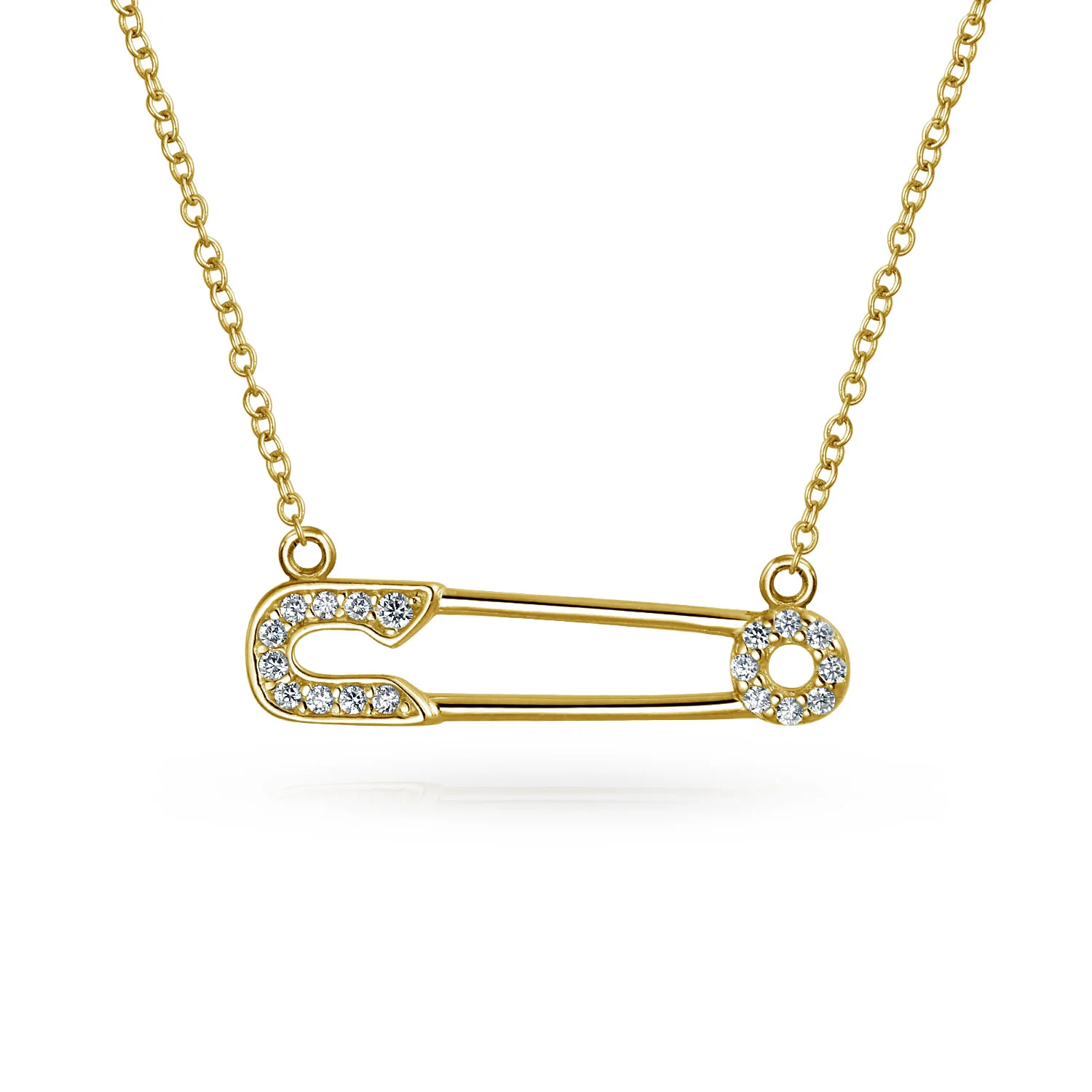 Support Symbol Pendant Necklace for Displaced People CZ Accent Safety Pin - Image 2