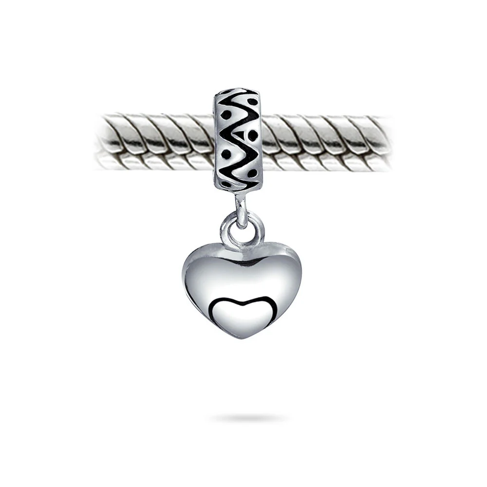 Swirl Heart Dangle Charm Bead in Oxidized Sterling Silver for European Bracelets - Image 2