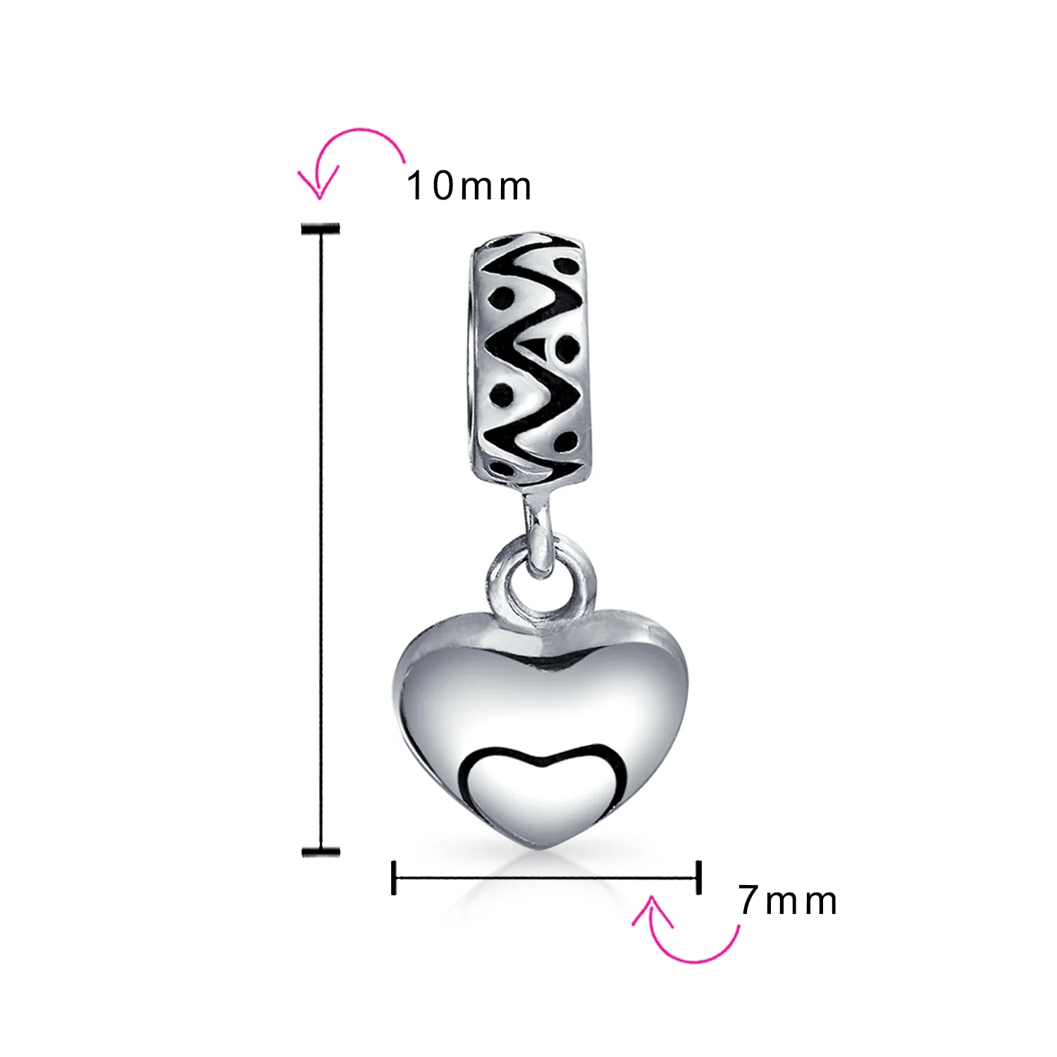 Swirl Heart Dangle Charm Bead in Oxidized Sterling Silver for European Bracelets - Image 3