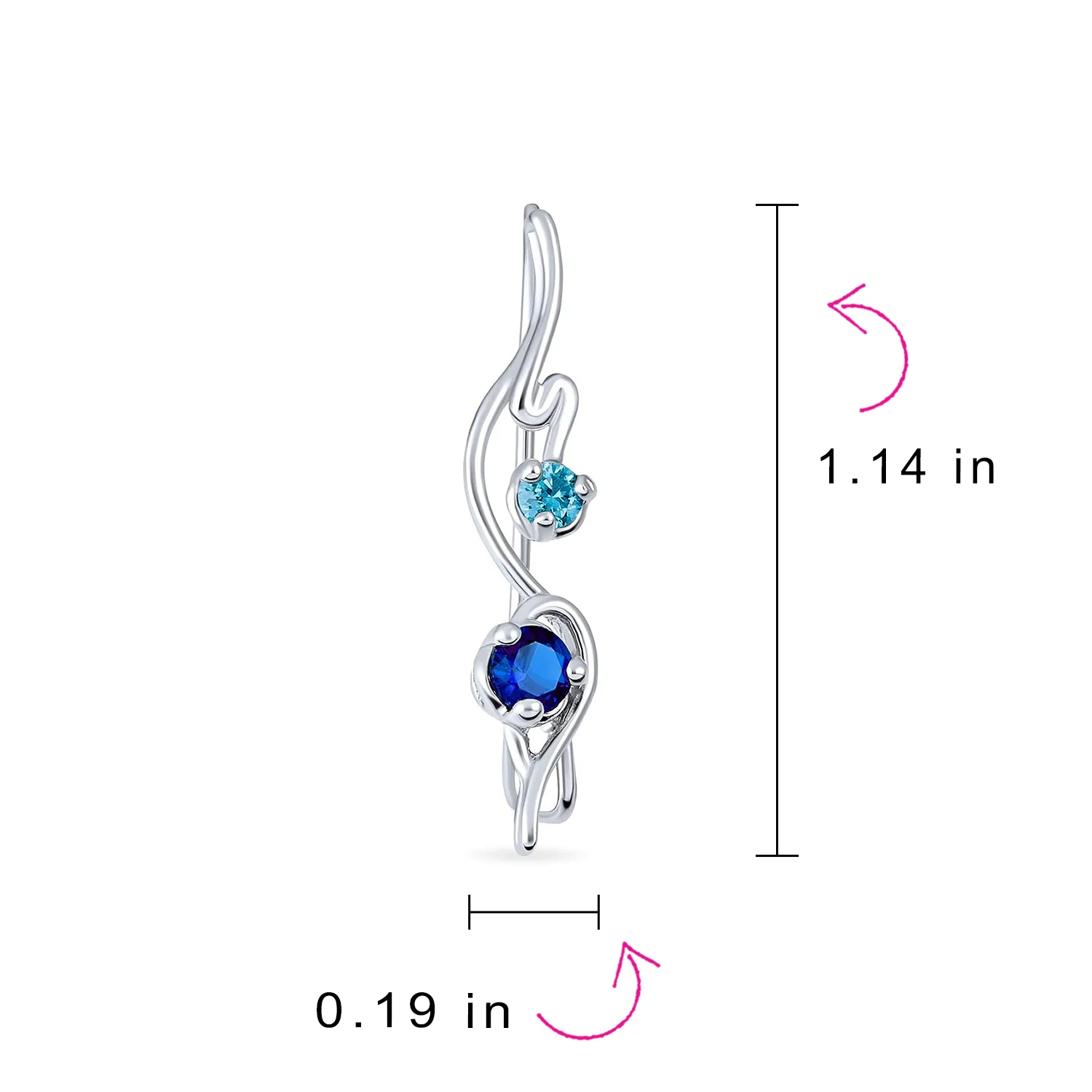 Swirl Wire Ear Cuff Climber Aqua Blue Sapphire CZ Earrings Sterling Silver - Image 4