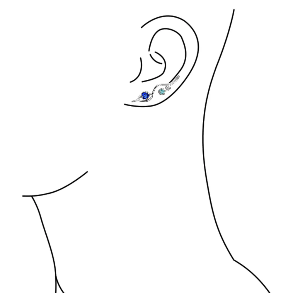 Swirl Wire Ear Cuff Climber Aqua Blue Sapphire CZ Earrings Sterling Silver - Image 5