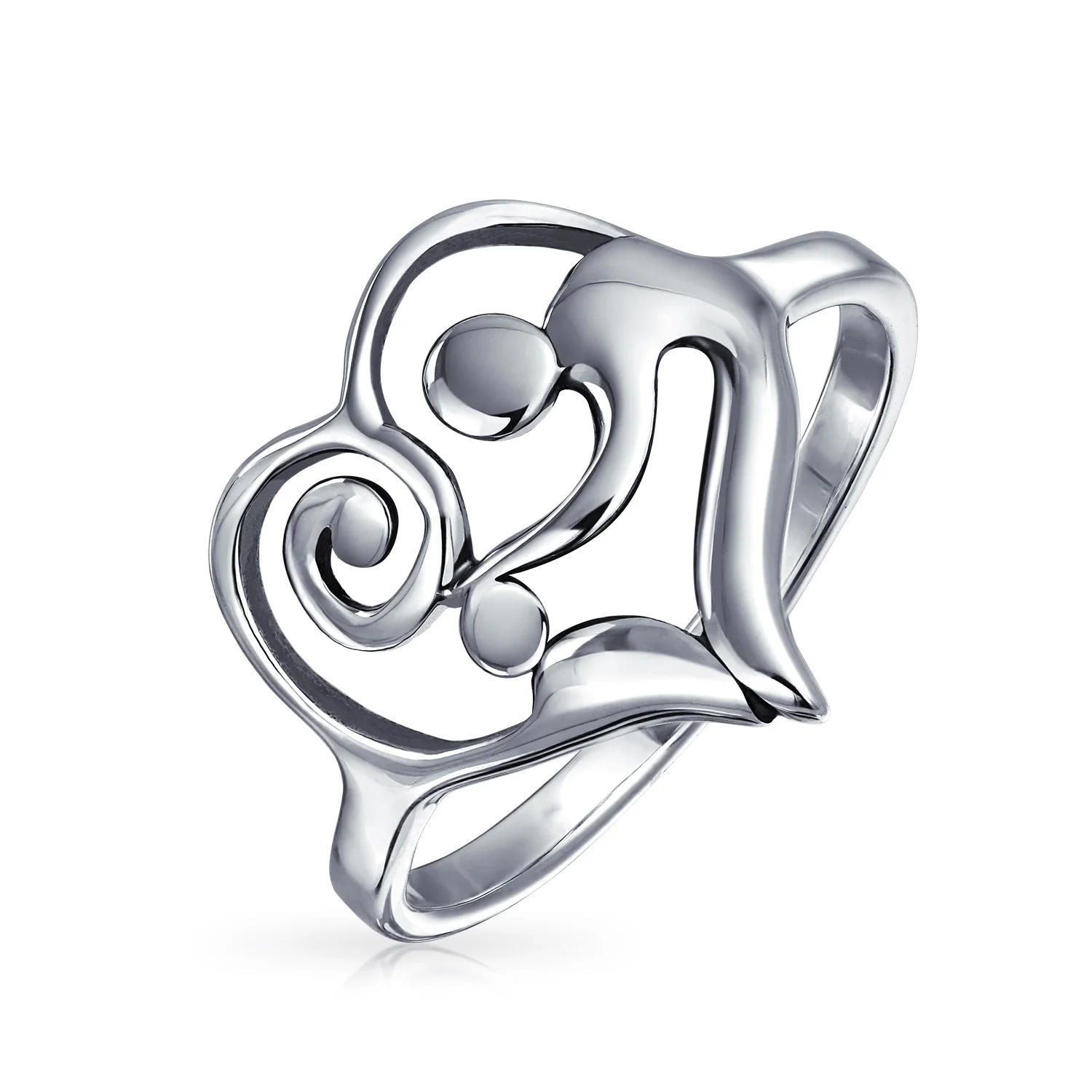 Mom Swirling Heart Loving Family Mother Child Ring .925 Sterling Silver