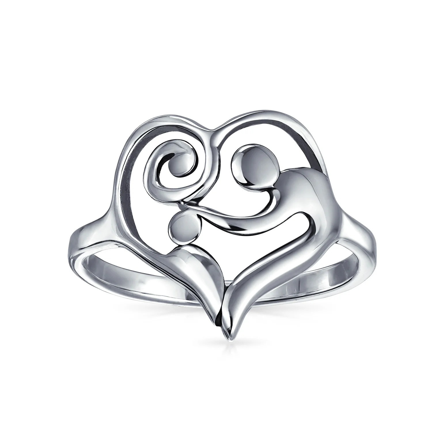 Mom Swirling Heart Loving Family Mother Child Ring .925 Sterling Silver - Image 2