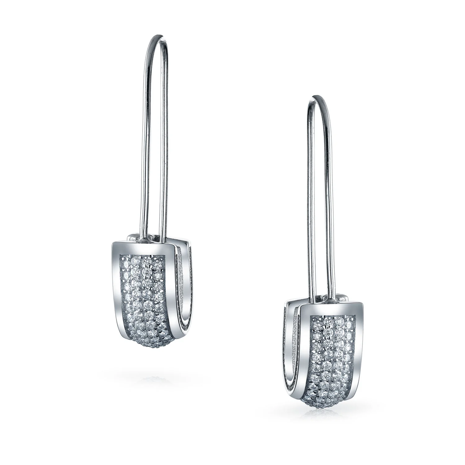 Cubic Zirconia Pave CZ Safety Pin Threader Earrings Black Plated .925 Sterling Silver - Image 4