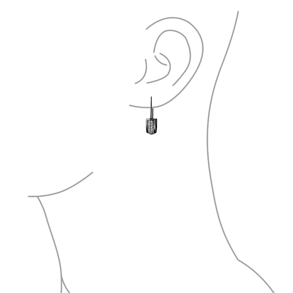 Cubic Zirconia Pave CZ Safety Pin Threader Earrings Black Plated .925 Sterling Silver - Image 5
