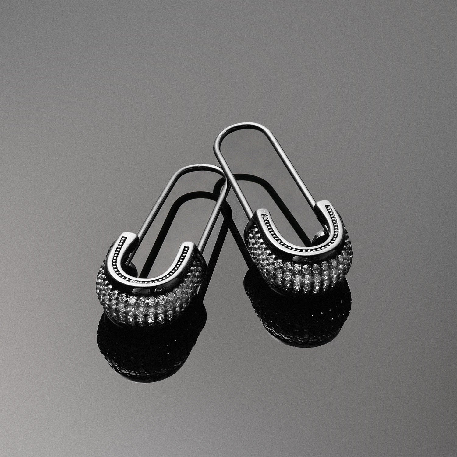 Cubic Zirconia Pave CZ Safety Pin Threader Earrings Black Plated .925 Sterling Silver - Image 7