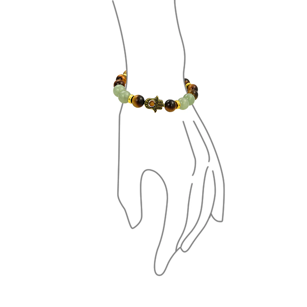 Unisex Talisman Amulet Stretch Bracelet with Gemstones and Hamsa Hand Charm - Image 2