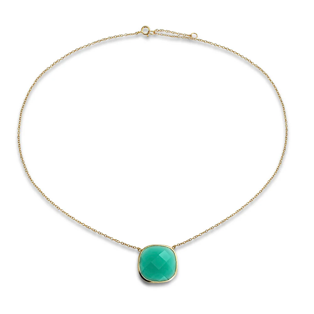 Exquisite Teal Blue-Green Faceted Stone Pendant Necklace 14K Gold-Plated Silver - Image 3