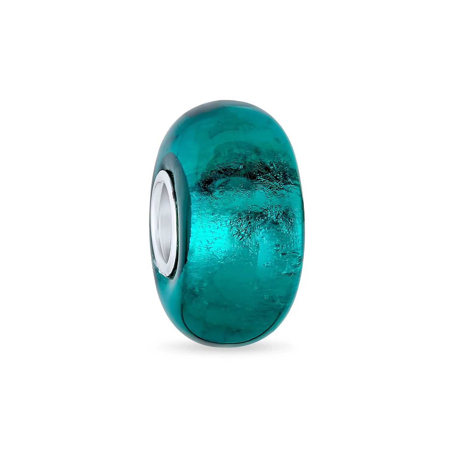 Set of 2 Translucent Solid Teal Blue Green Glass Charm Bead Sterling Silver Core - Image 2
