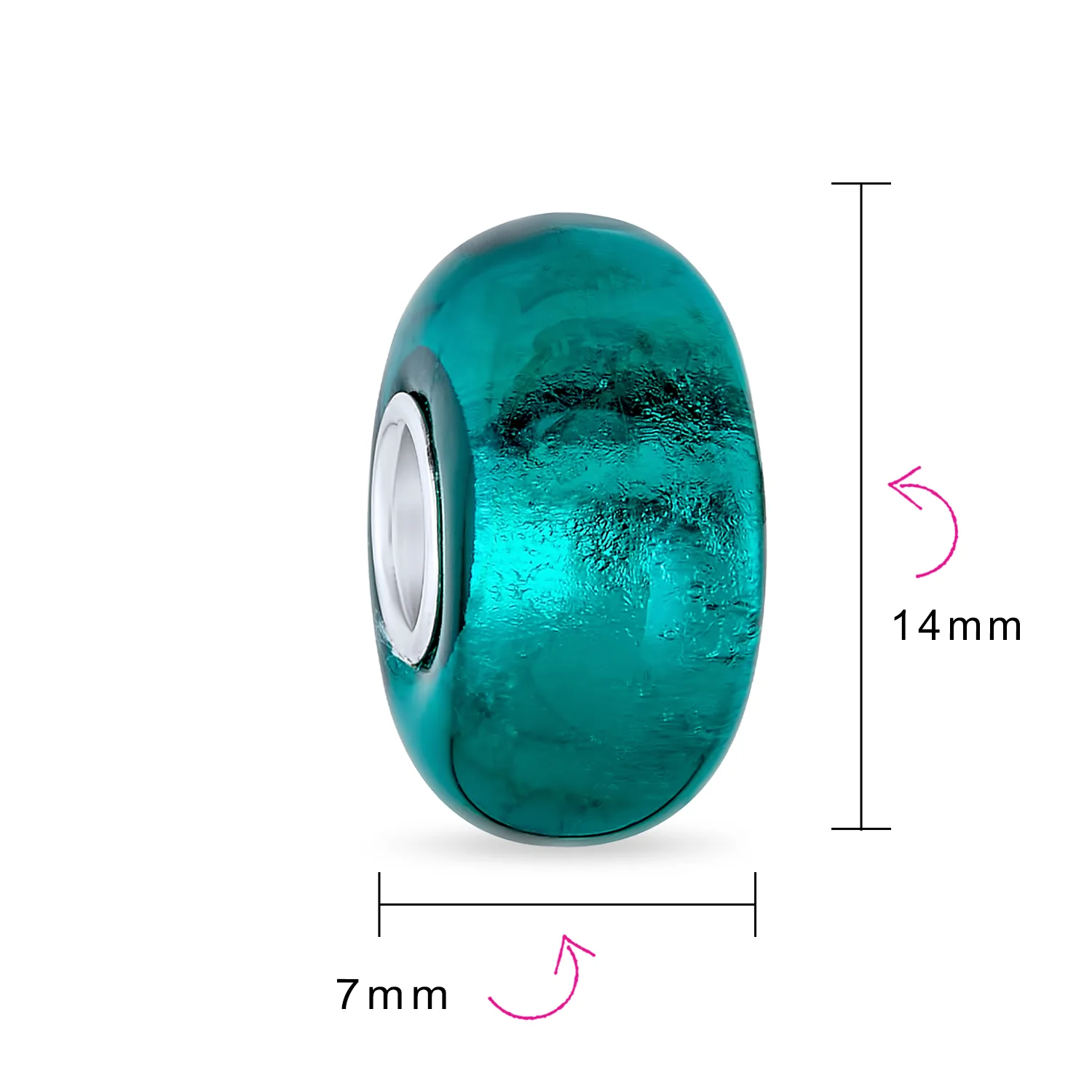 Set of 2 Translucent Solid Teal Blue Green Glass Charm Bead Sterling Silver Core - Image 4
