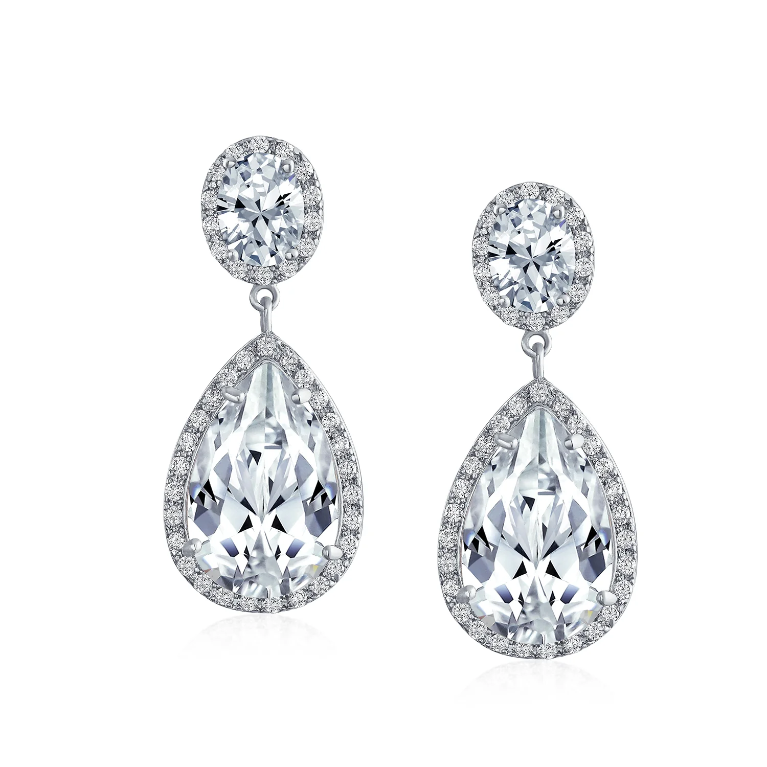 Large Teardrop Pave CZ Halo Statement Dangle Clip On Earrings Gold Plated - Image 6