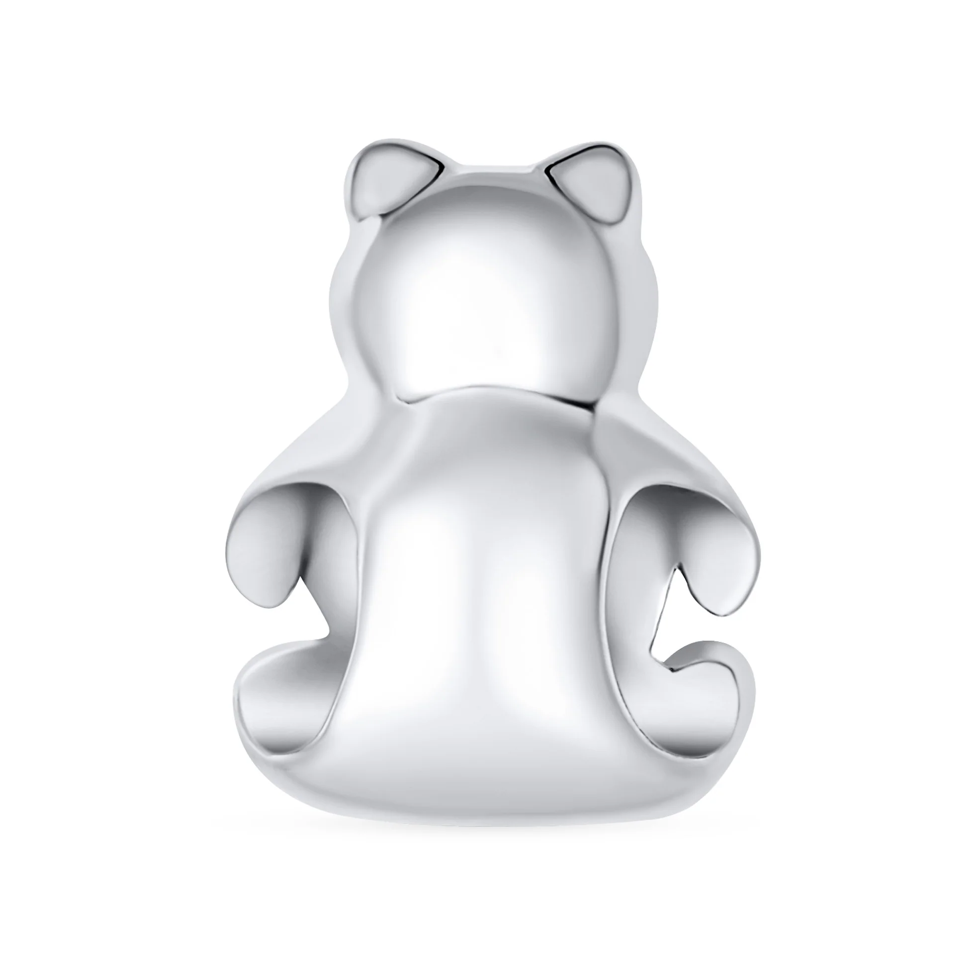 Teddy Bear Charm Bead with Heart Accent for Daughter - Sterling Silver MOP - Image 2