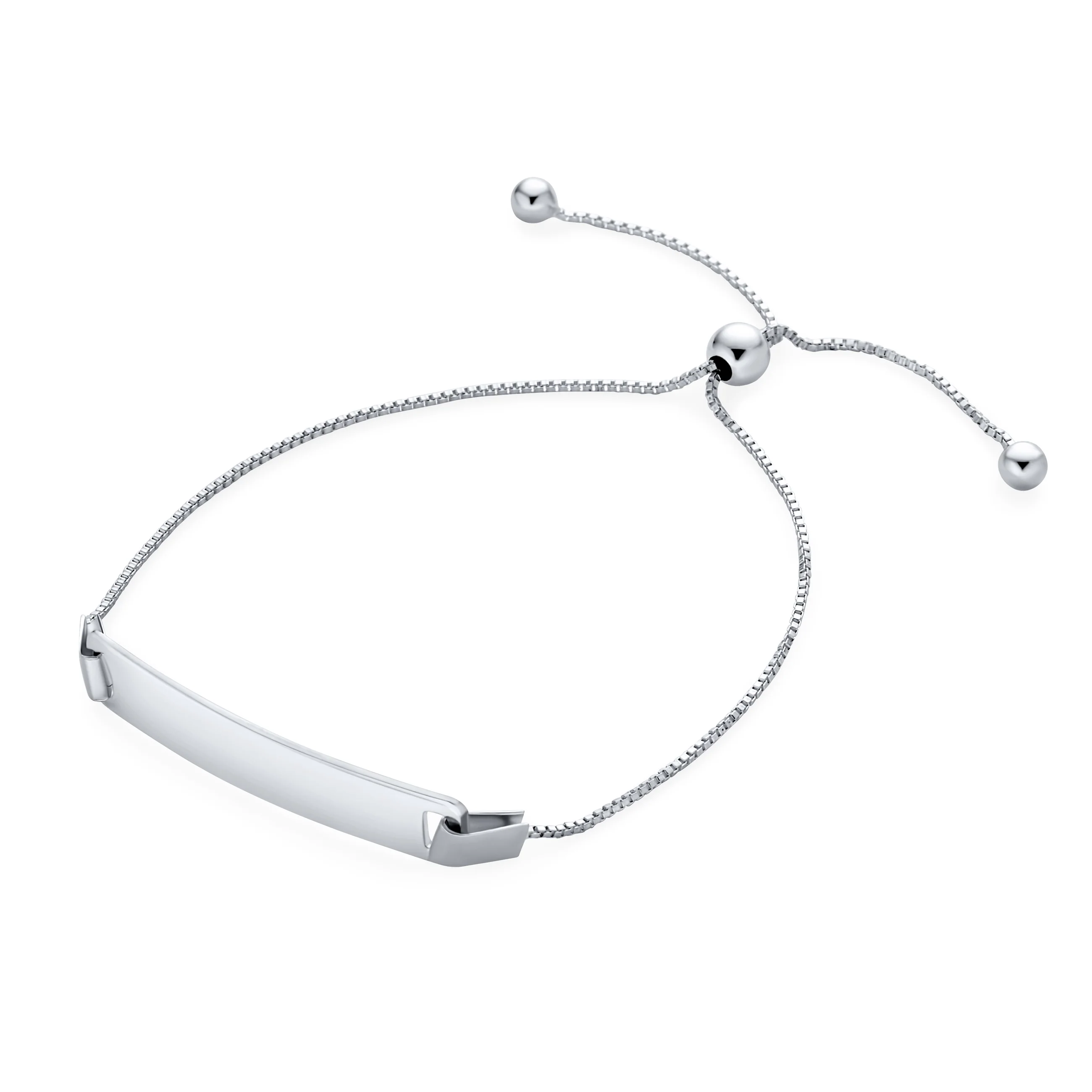 Blank Name Plated Identification ID Bolo Bracelet .925 Sterling Silver 6-7.5" Adjustable - Image 2