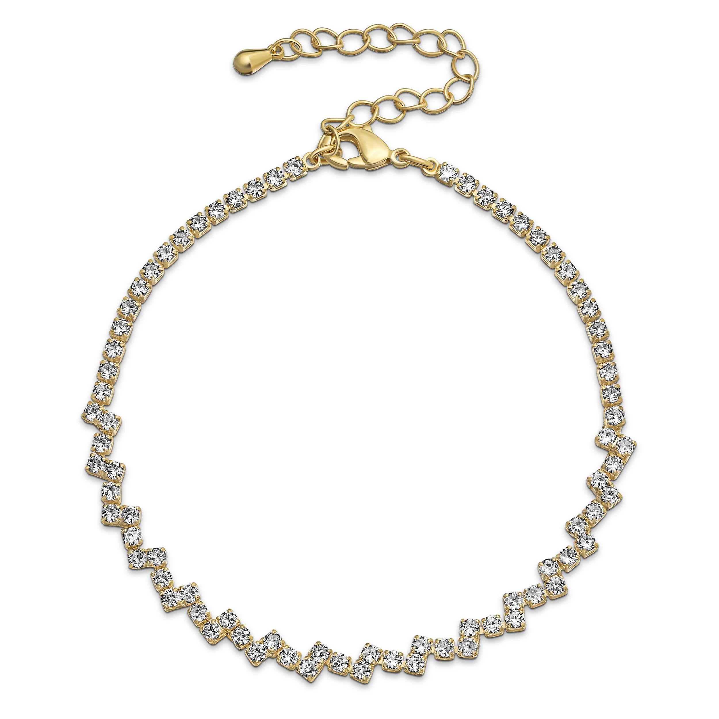 Thin Minimalist Chain Link Bracelet CZ Yellow Gold Plated