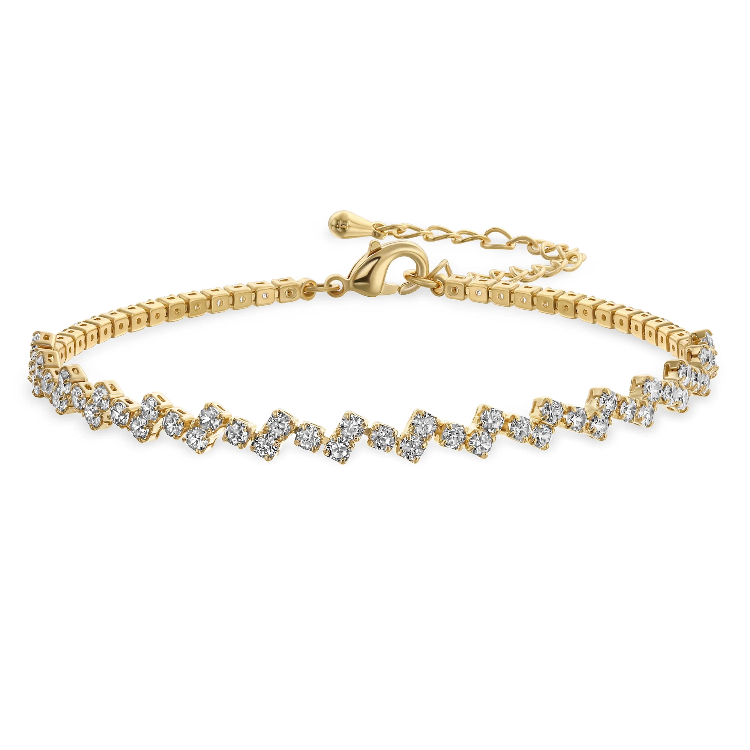 Thin Minimalist Chain Link Bracelet CZ Yellow Gold Plated - Image 2