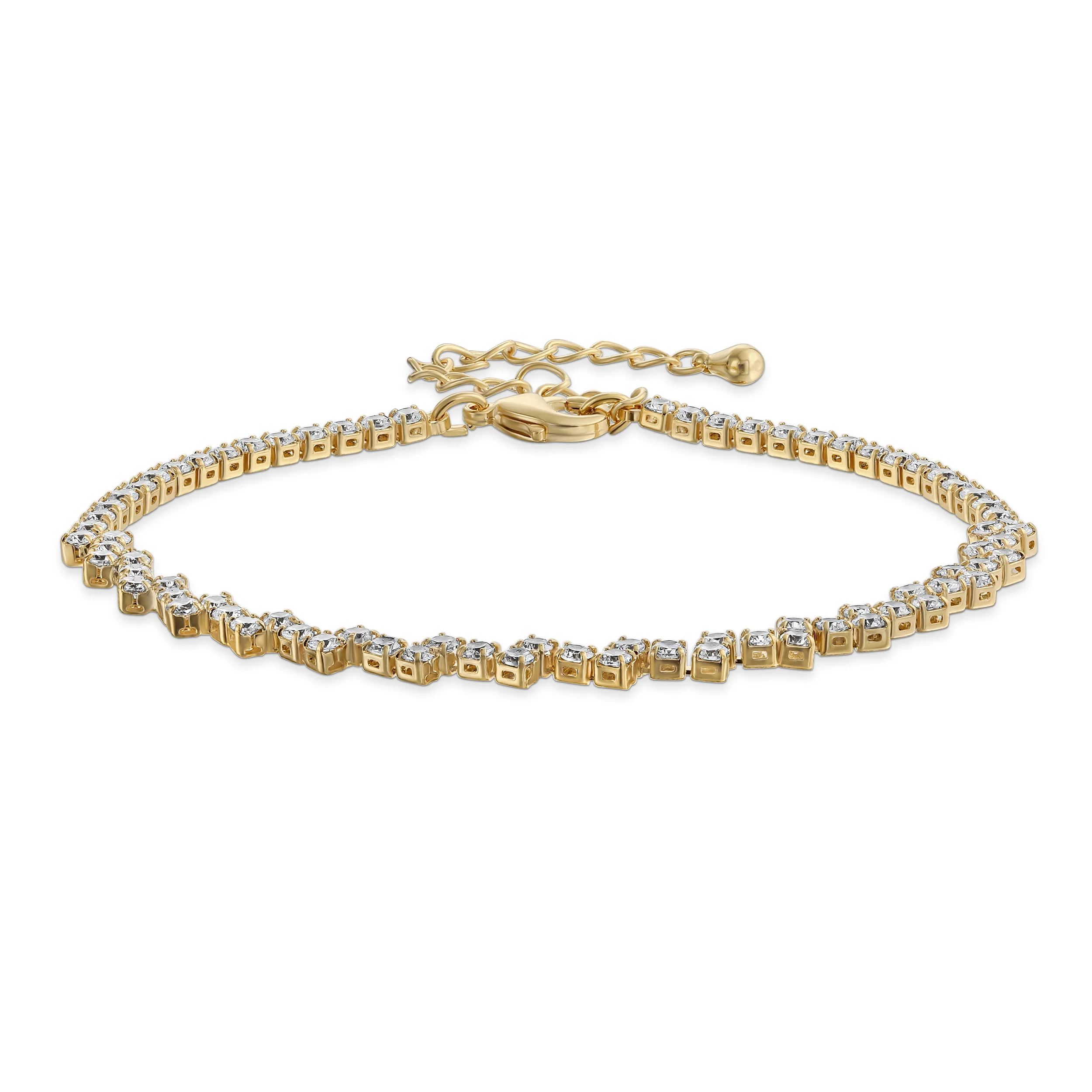 Thin Minimalist Chain Link Bracelet CZ Yellow Gold Plated - Image 3