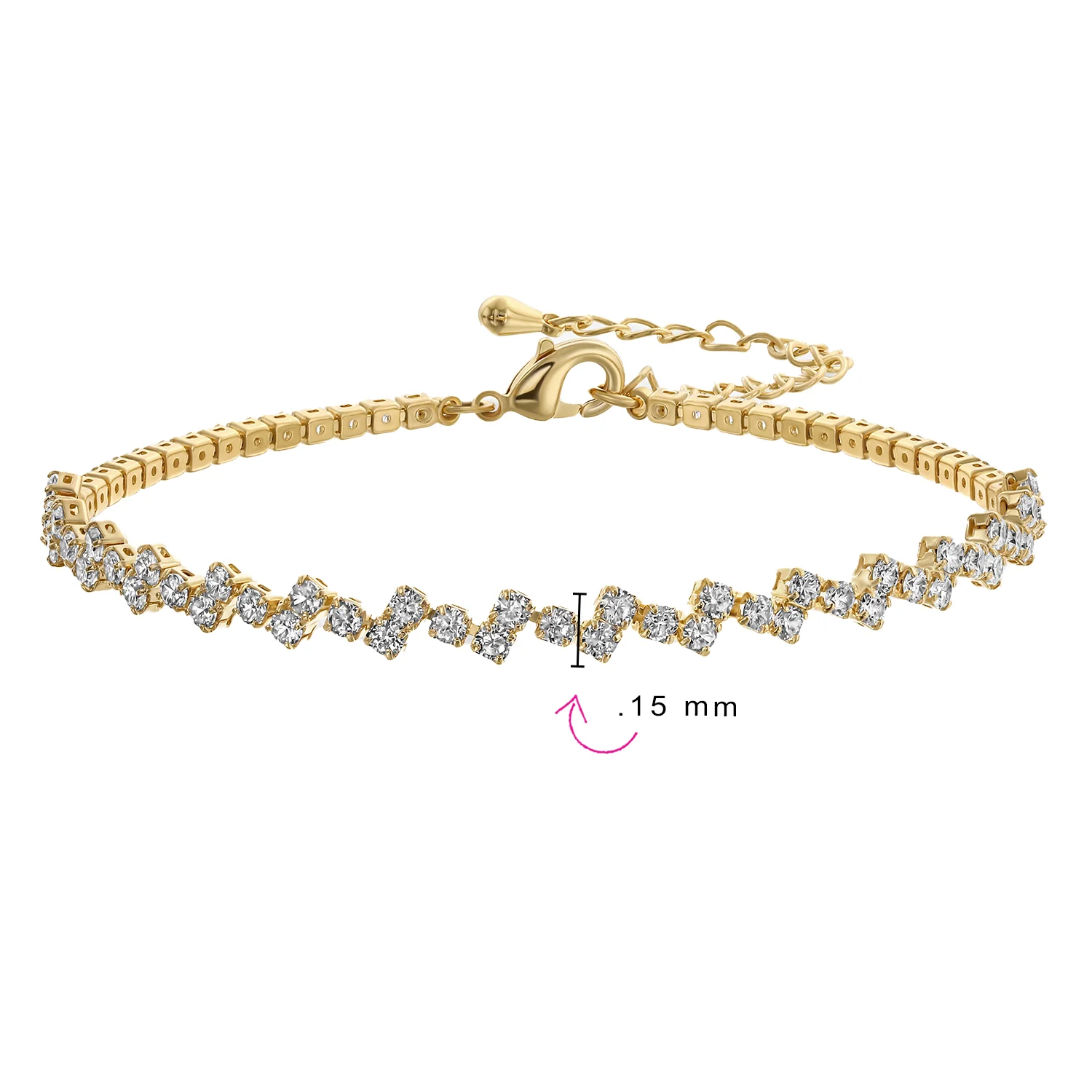 Thin Minimalist Chain Link Bracelet CZ Yellow Gold Plated - Image 5