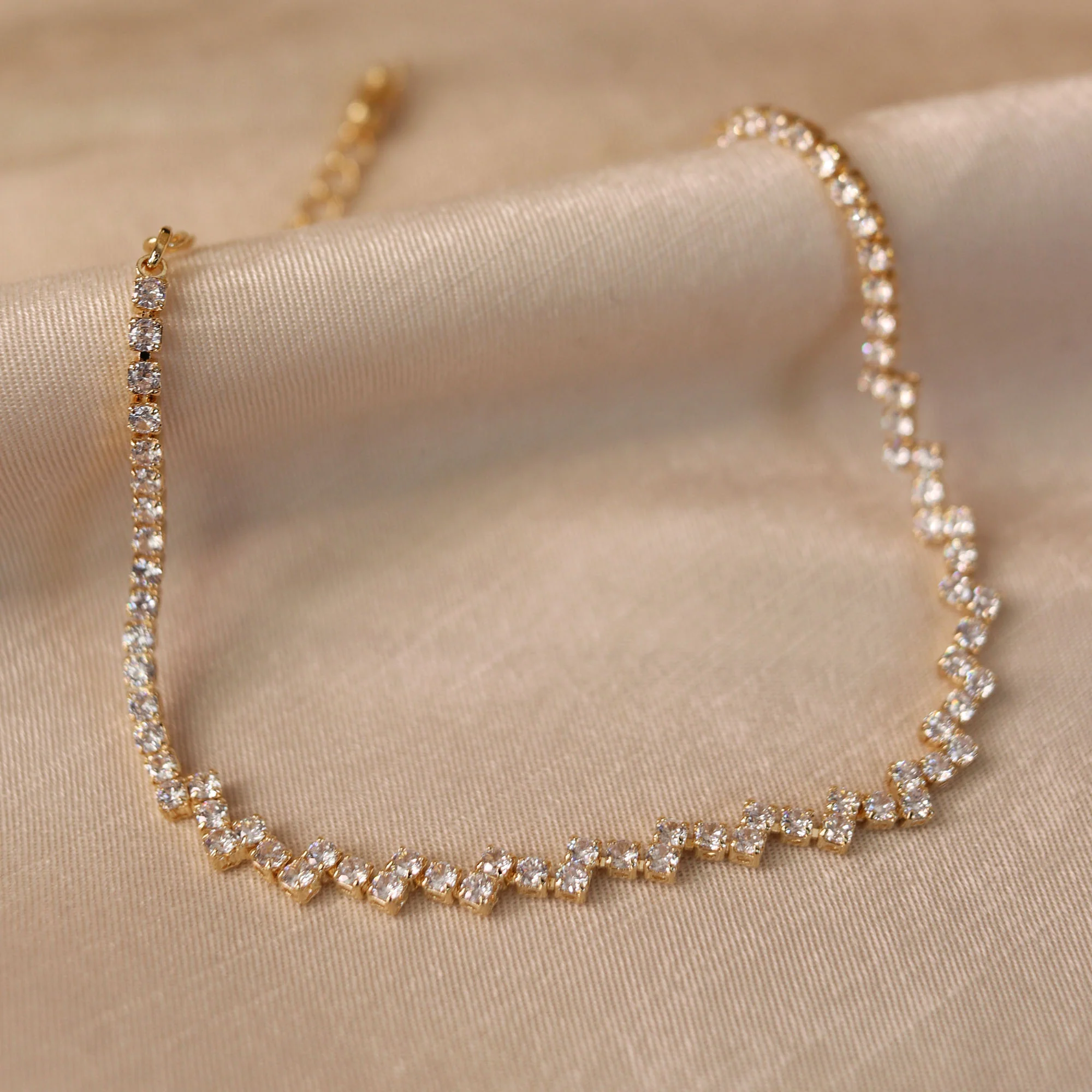 Thin Minimalist Chain Link Bracelet CZ Yellow Gold Plated - Image 7