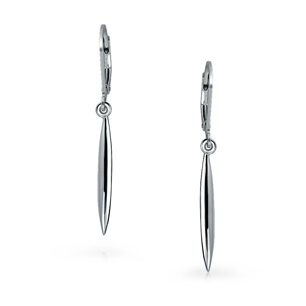 Thin Minimalist Geometric Dangle Earrings Linear Bar Feather Sterling Silver - Image 2