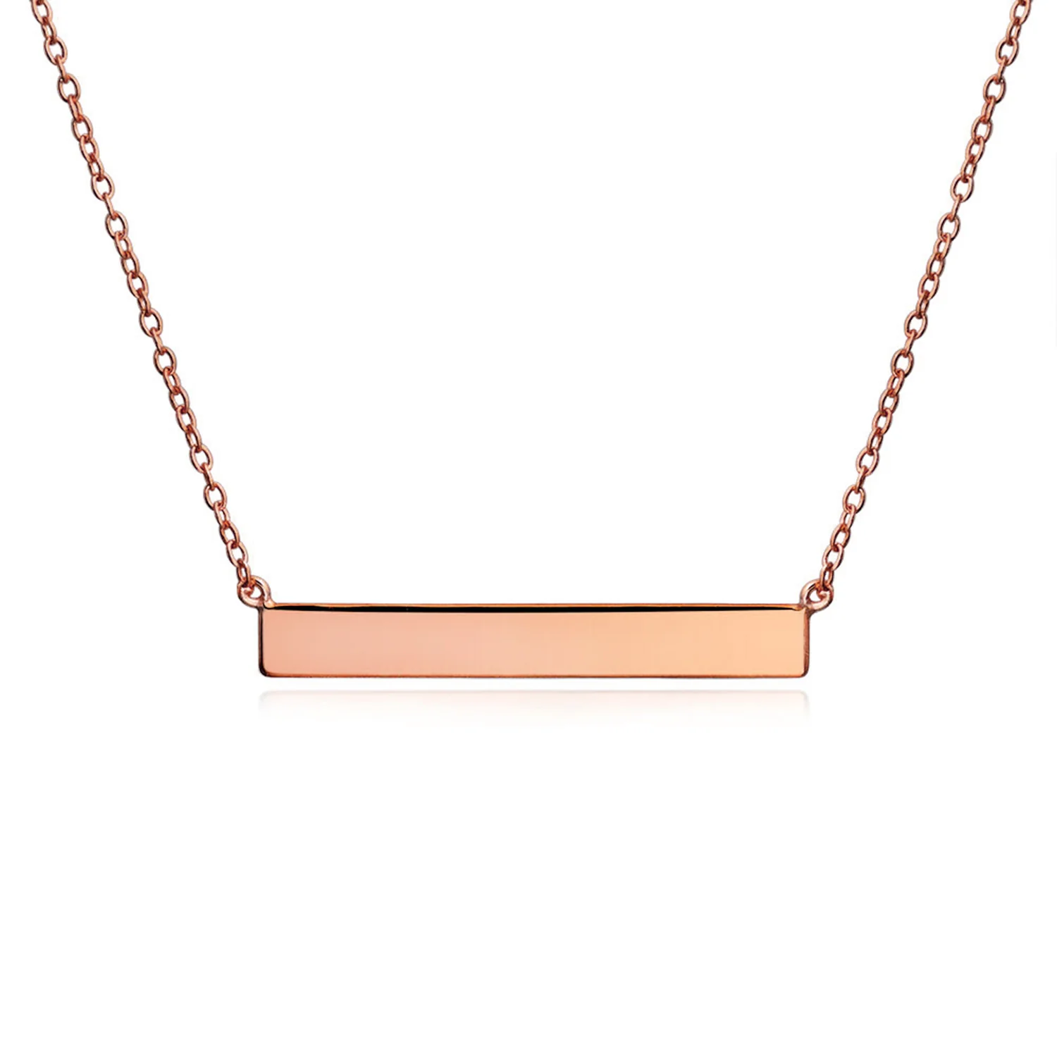 Thin Name Plated Bar Pendant Necklace 14K Rose Gold Sterling Silver - Image 3