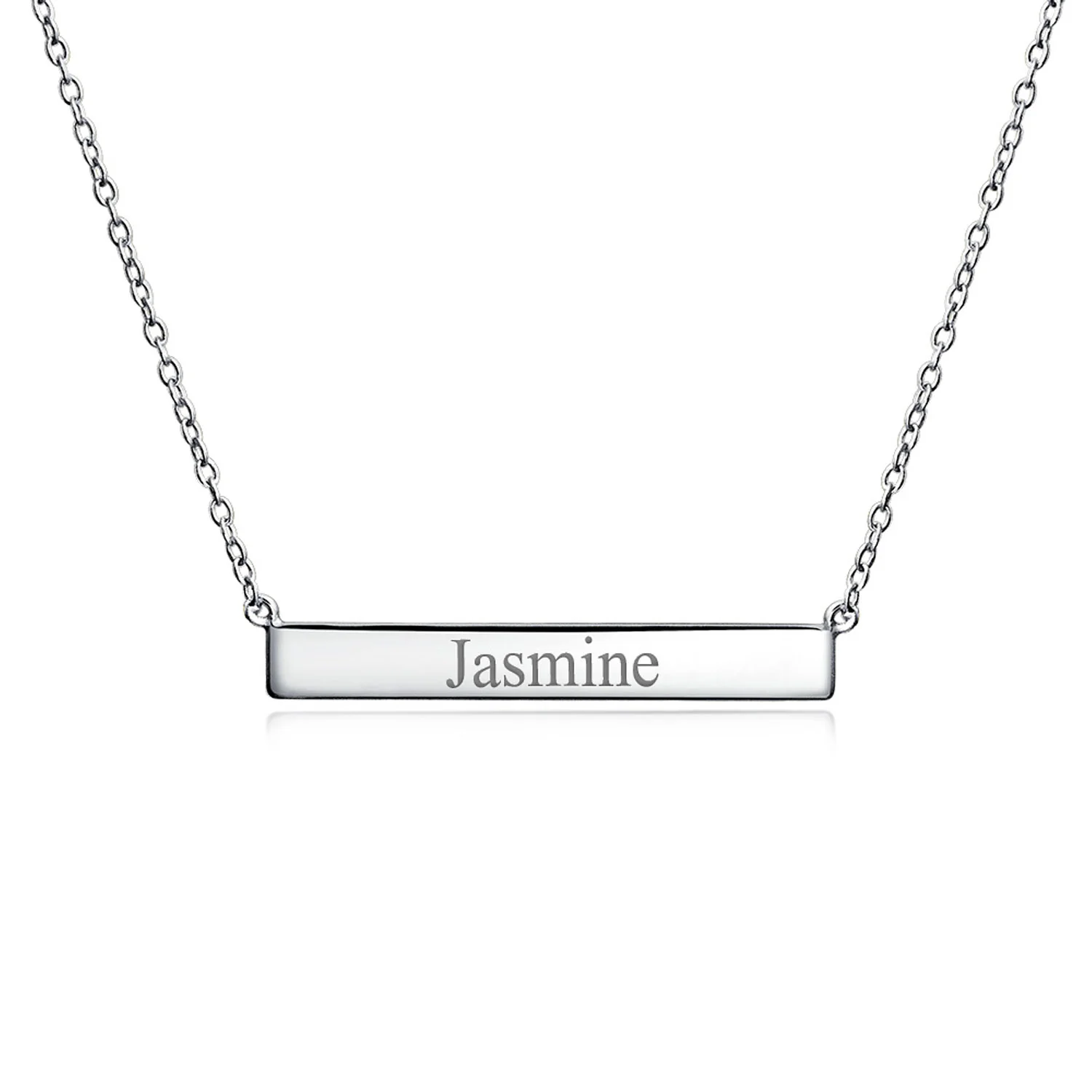 Thin Name Plated Bar Pendant Necklace 14K Rose Gold Sterling Silver - Image 5