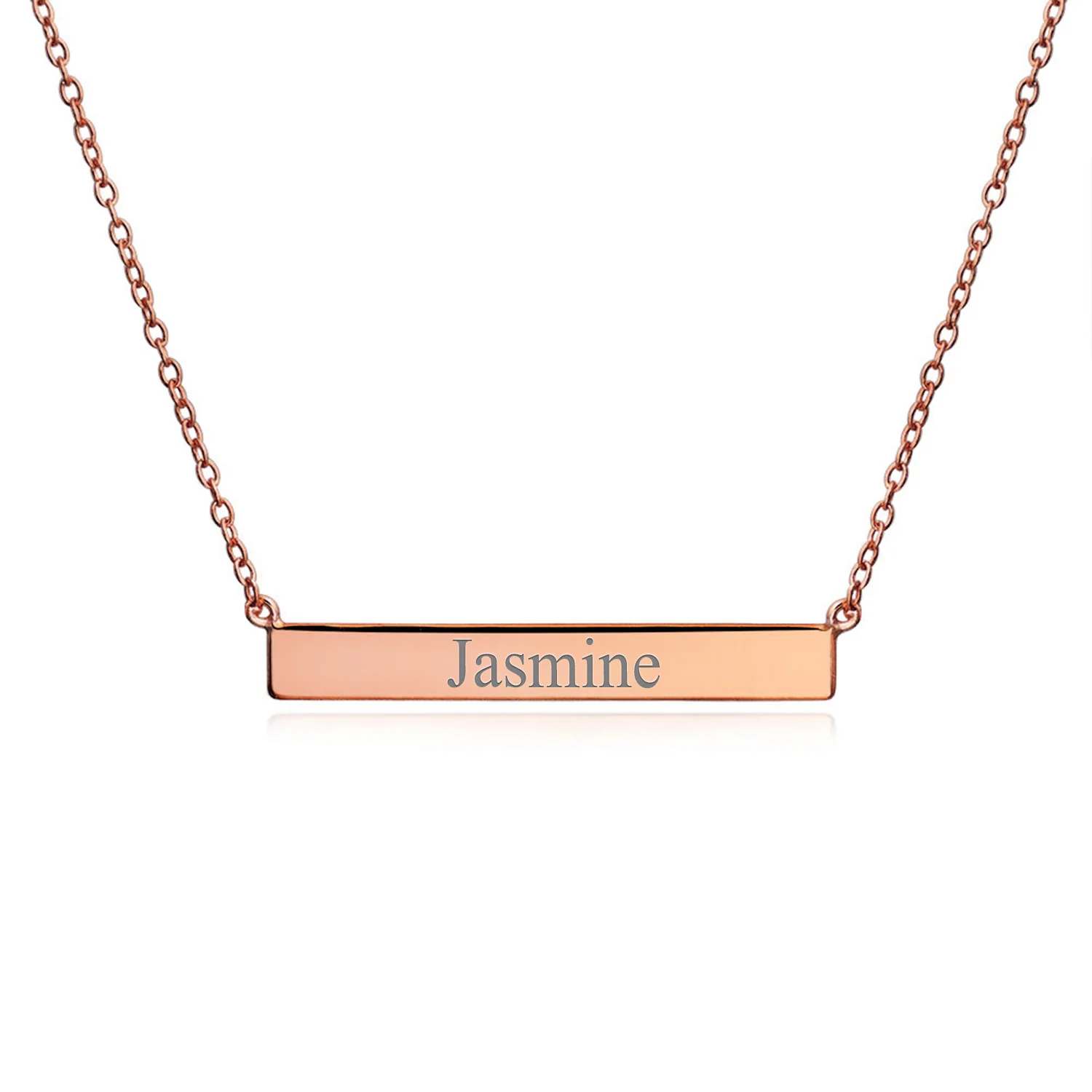 Thin Name Plated Bar Pendant Necklace 14K Rose Gold Sterling Silver - Image 6