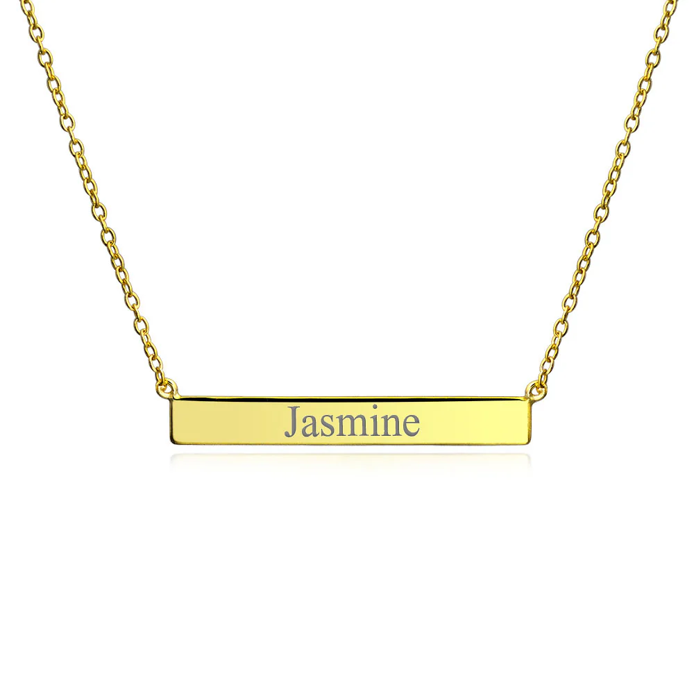 Thin Name Plated Bar Pendant Necklace 14K Rose Gold Sterling Silver - Image 7